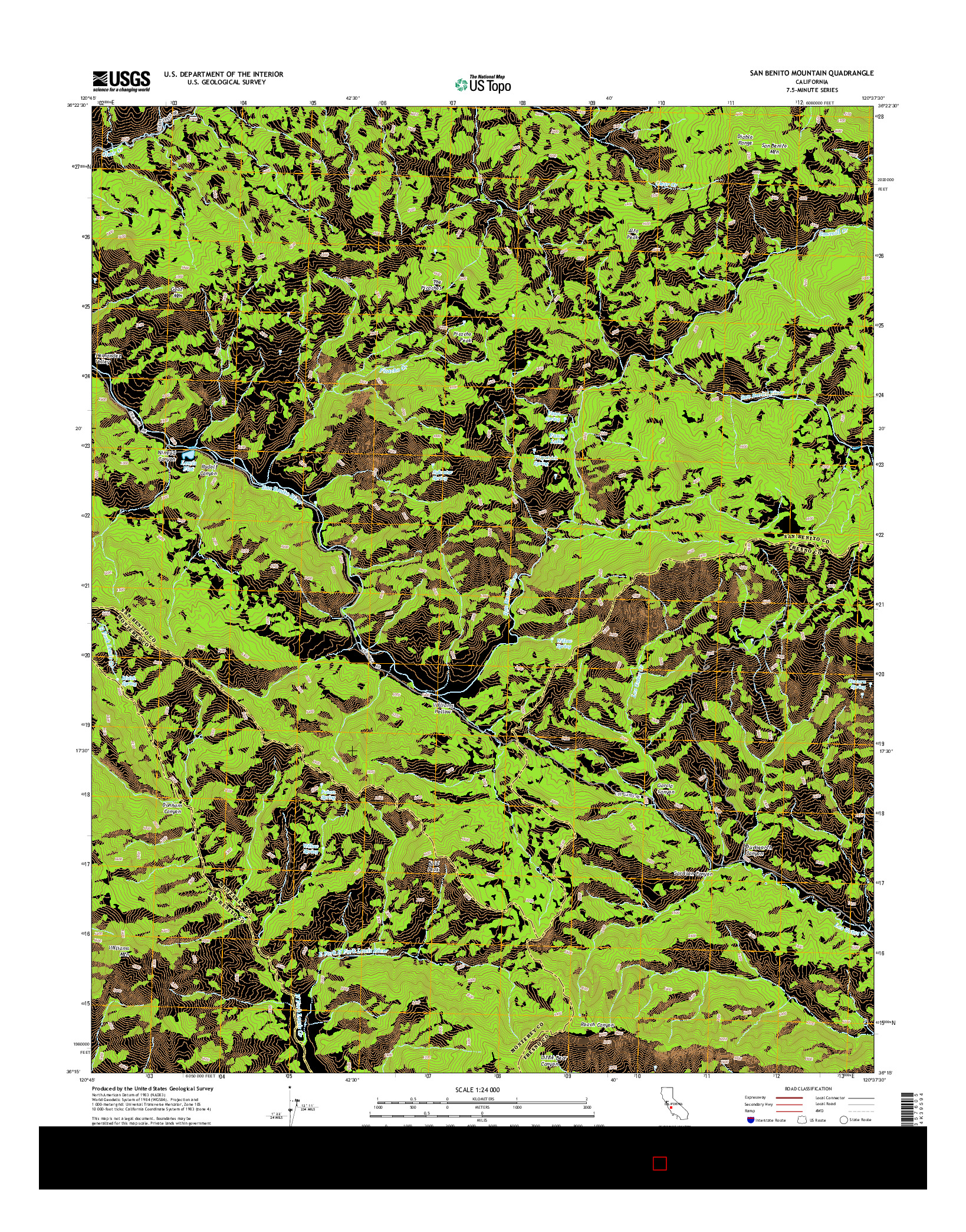 USGS US TOPO 7.5-MINUTE MAP FOR SAN BENITO MOUNTAIN, CA 2015
