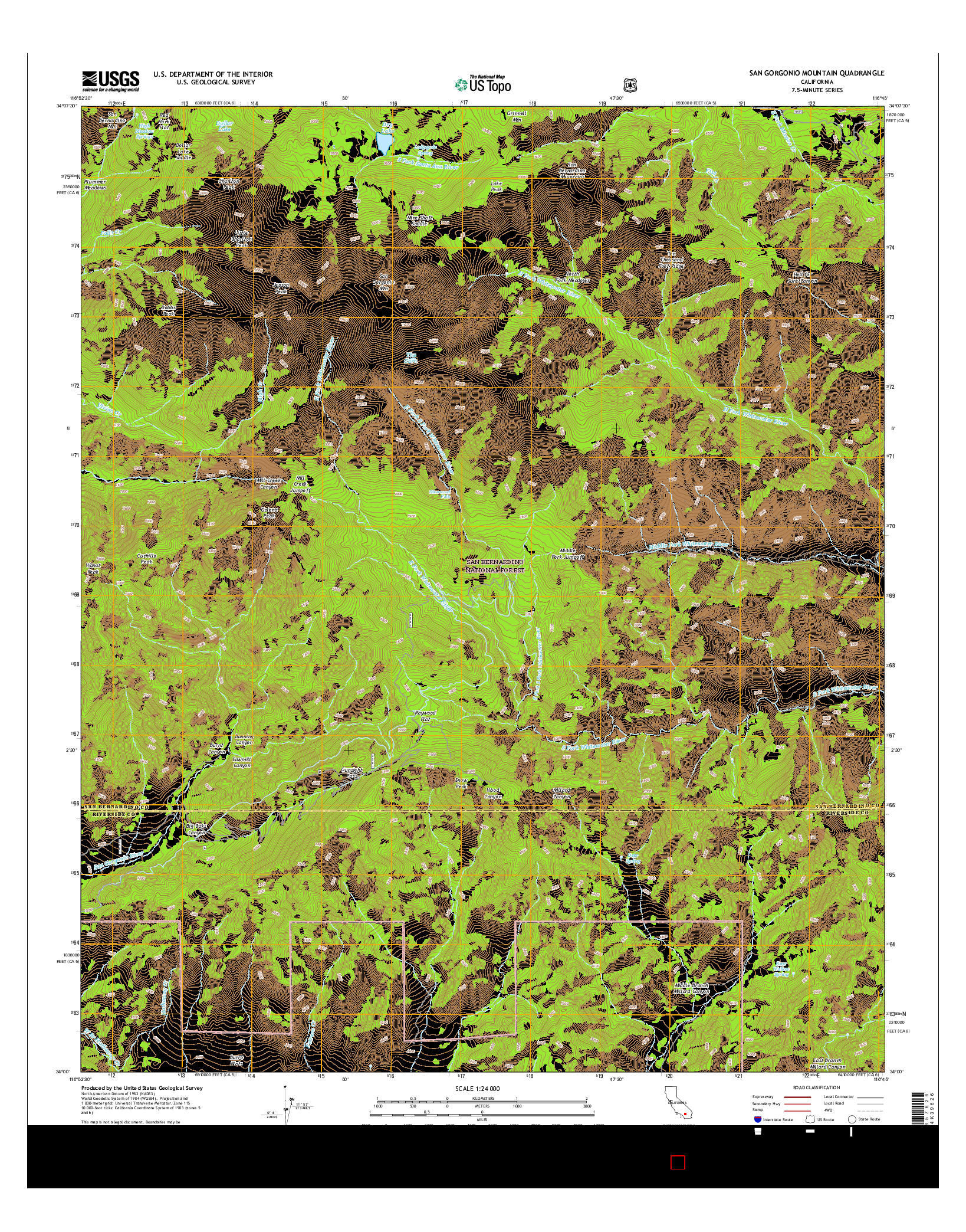 USGS US TOPO 7.5-MINUTE MAP FOR SAN GORGONIO MOUNTAIN, CA 2015