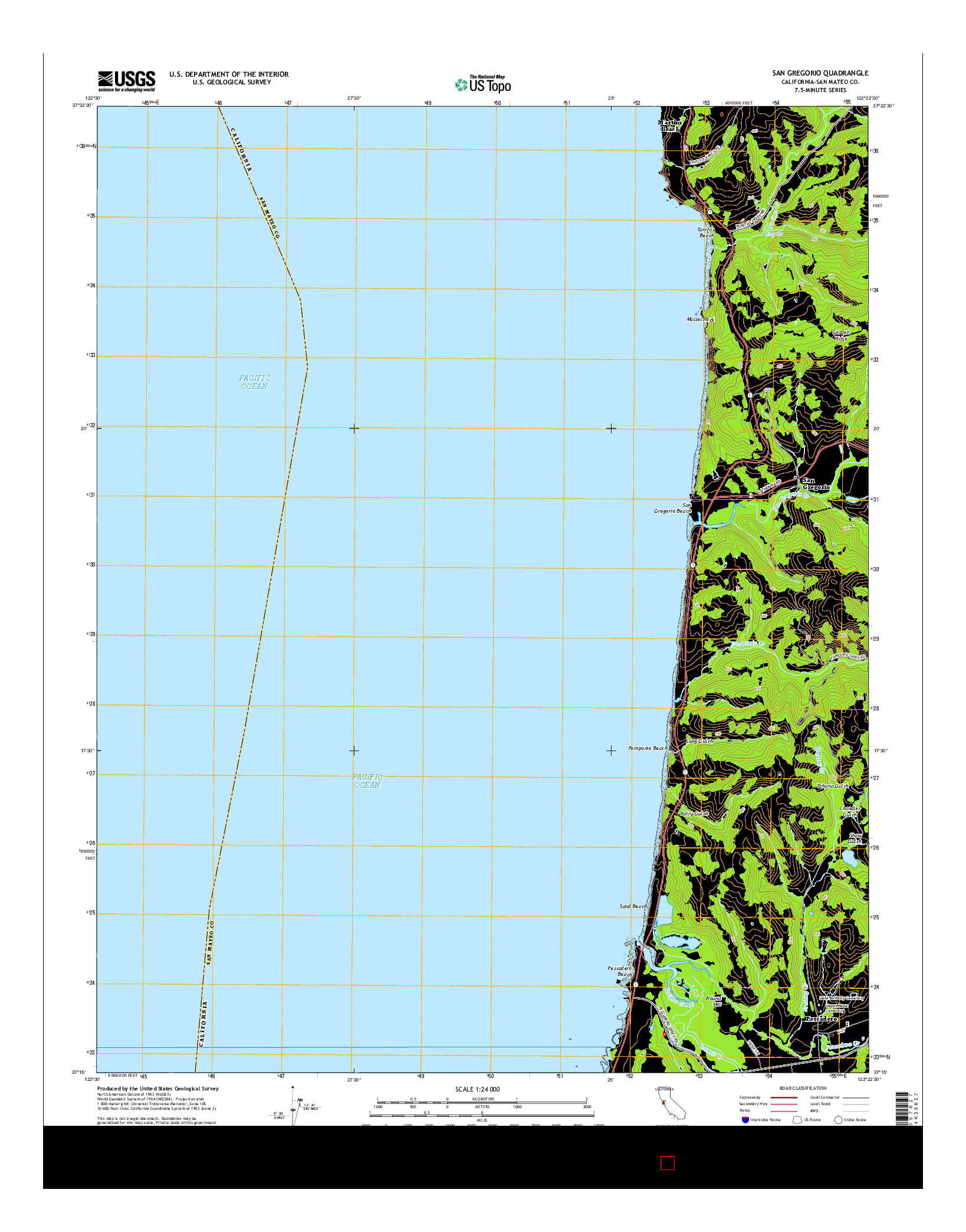 USGS US TOPO 7.5-MINUTE MAP FOR SAN GREGORIO, CA 2015