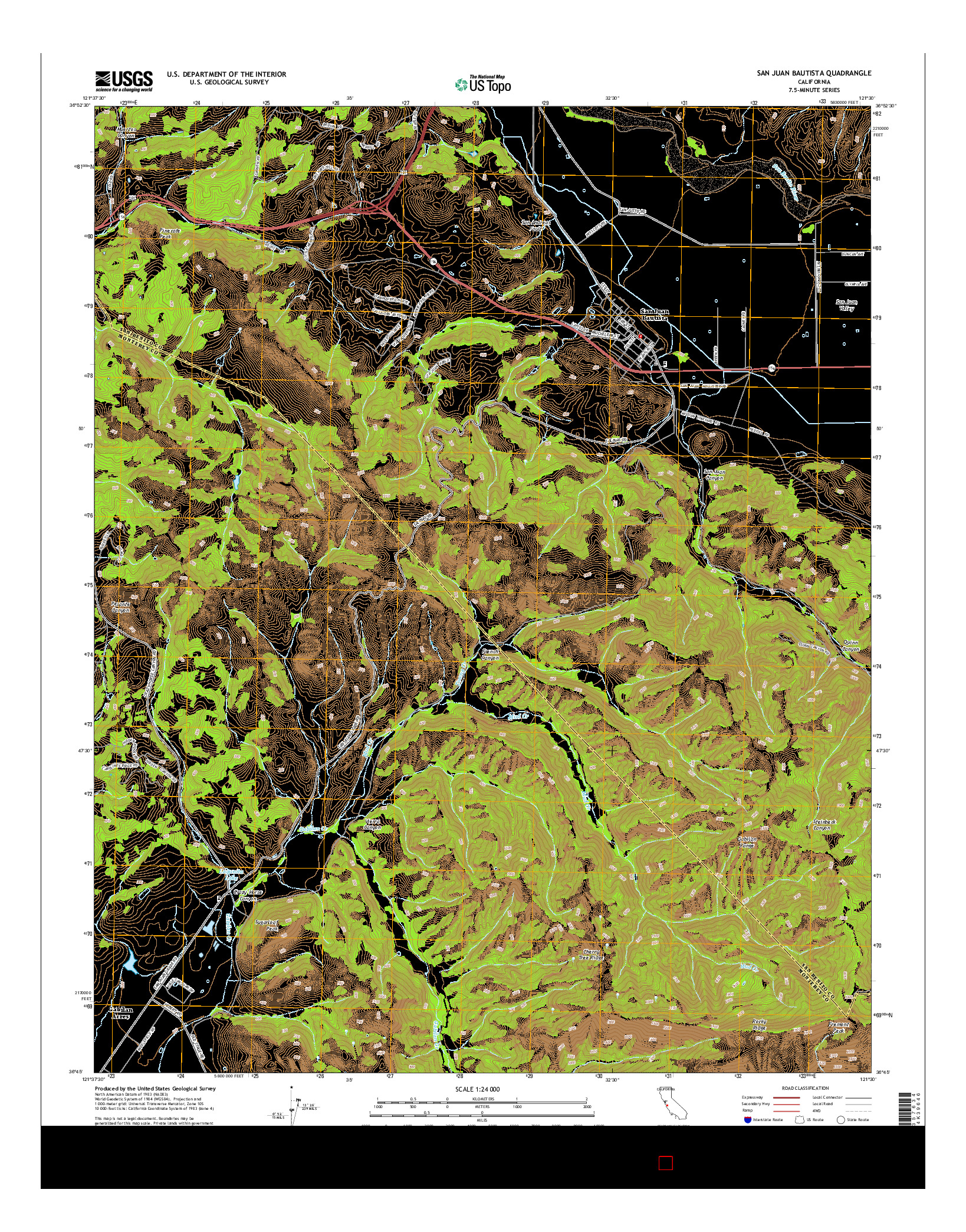 USGS US TOPO 7.5-MINUTE MAP FOR SAN JUAN BAUTISTA, CA 2015