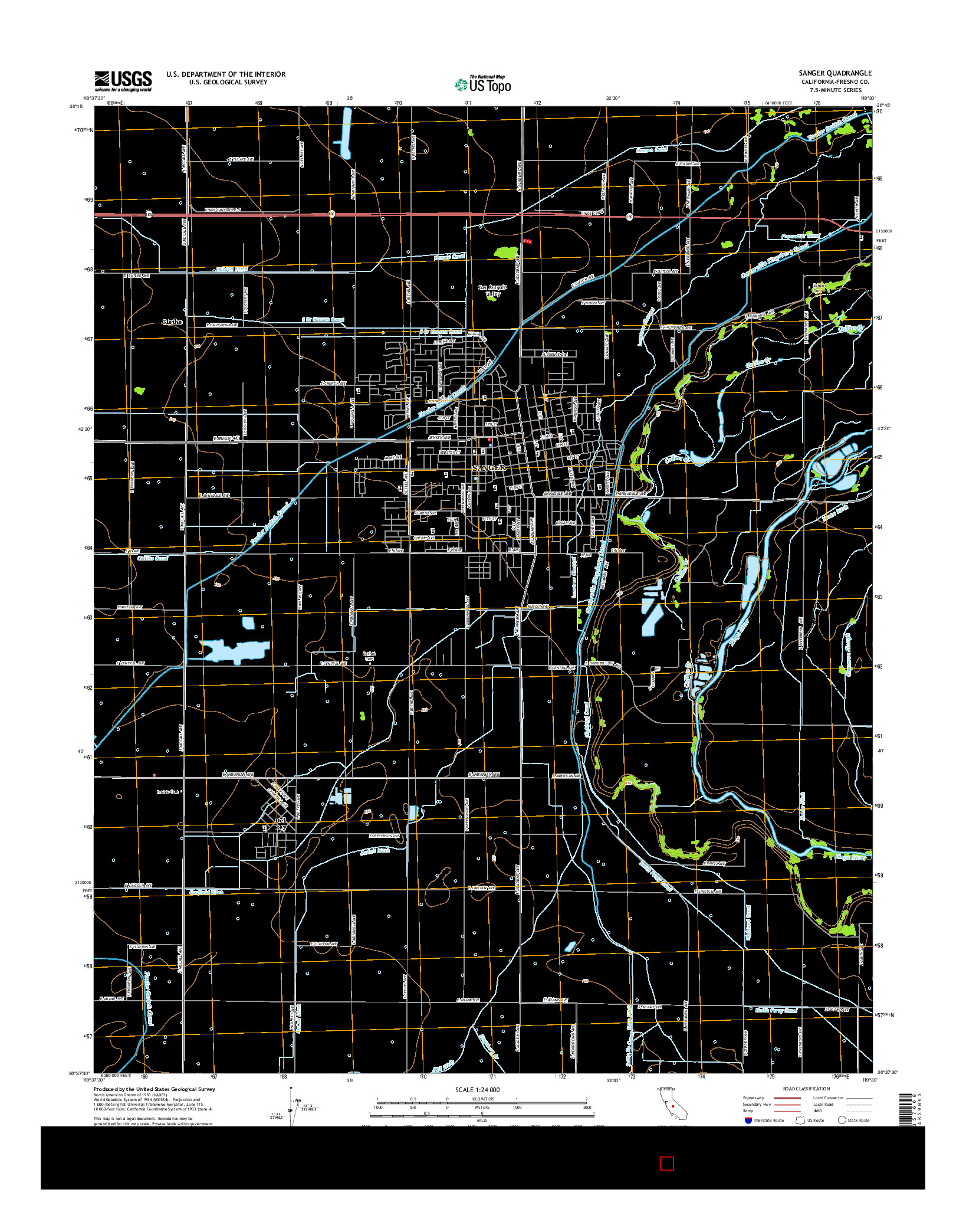 USGS US TOPO 7.5-MINUTE MAP FOR SANGER, CA 2015
