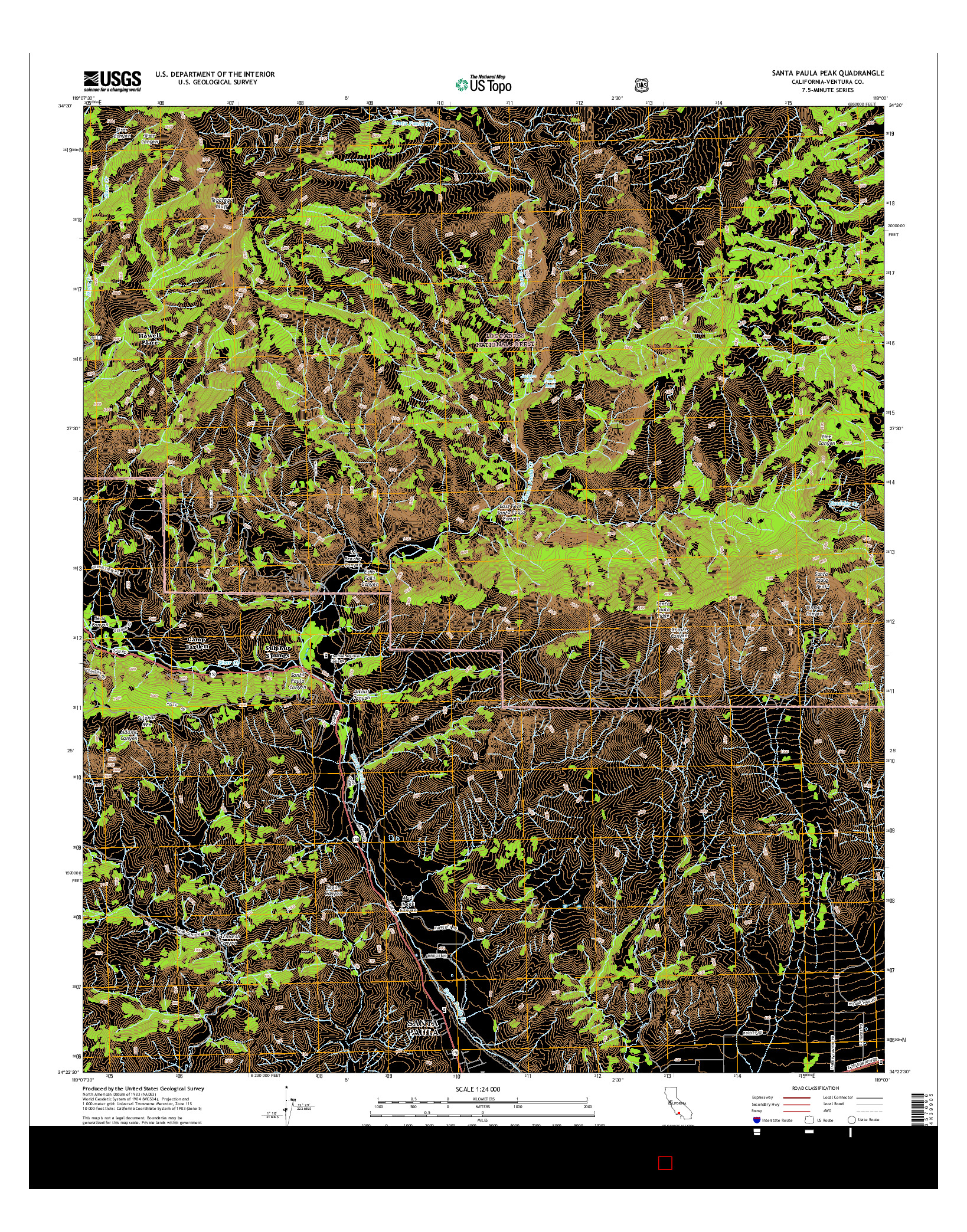 USGS US TOPO 7.5-MINUTE MAP FOR SANTA PAULA PEAK, CA 2015