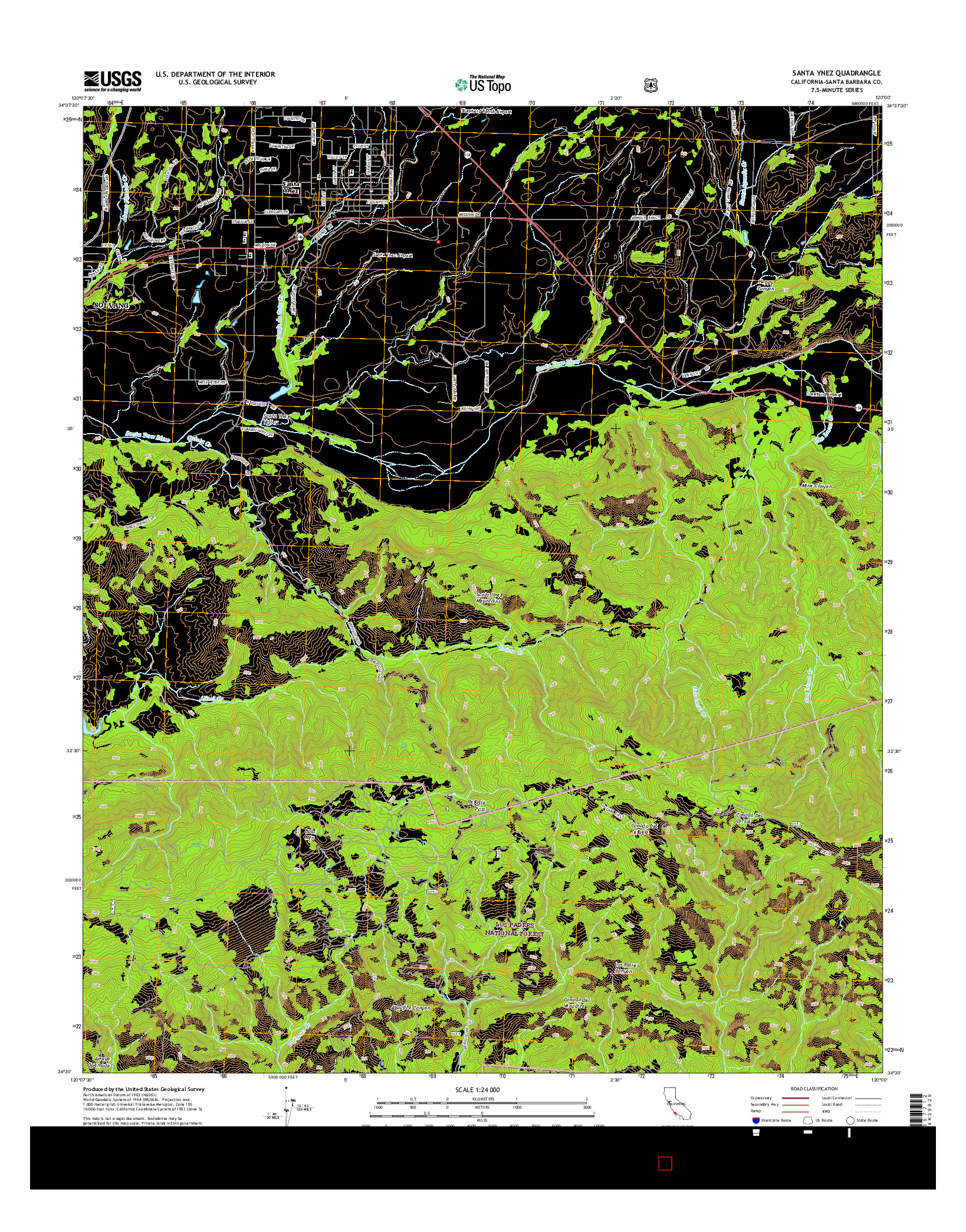 USGS US TOPO 7.5-MINUTE MAP FOR SANTA YNEZ, CA 2015