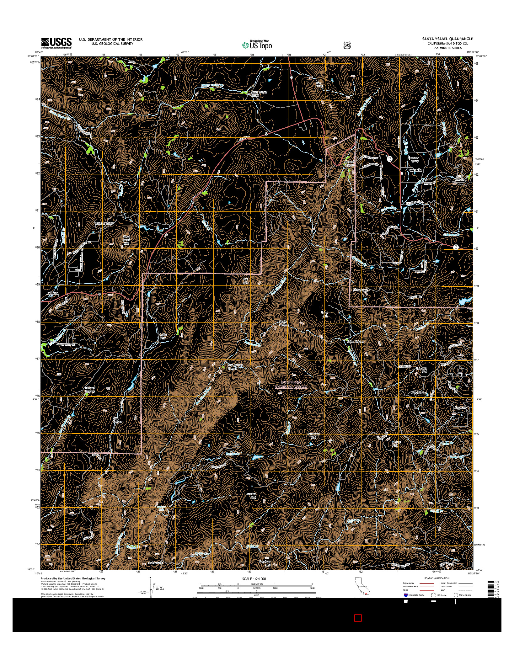 USGS US TOPO 7.5-MINUTE MAP FOR SANTA YSABEL, CA 2015