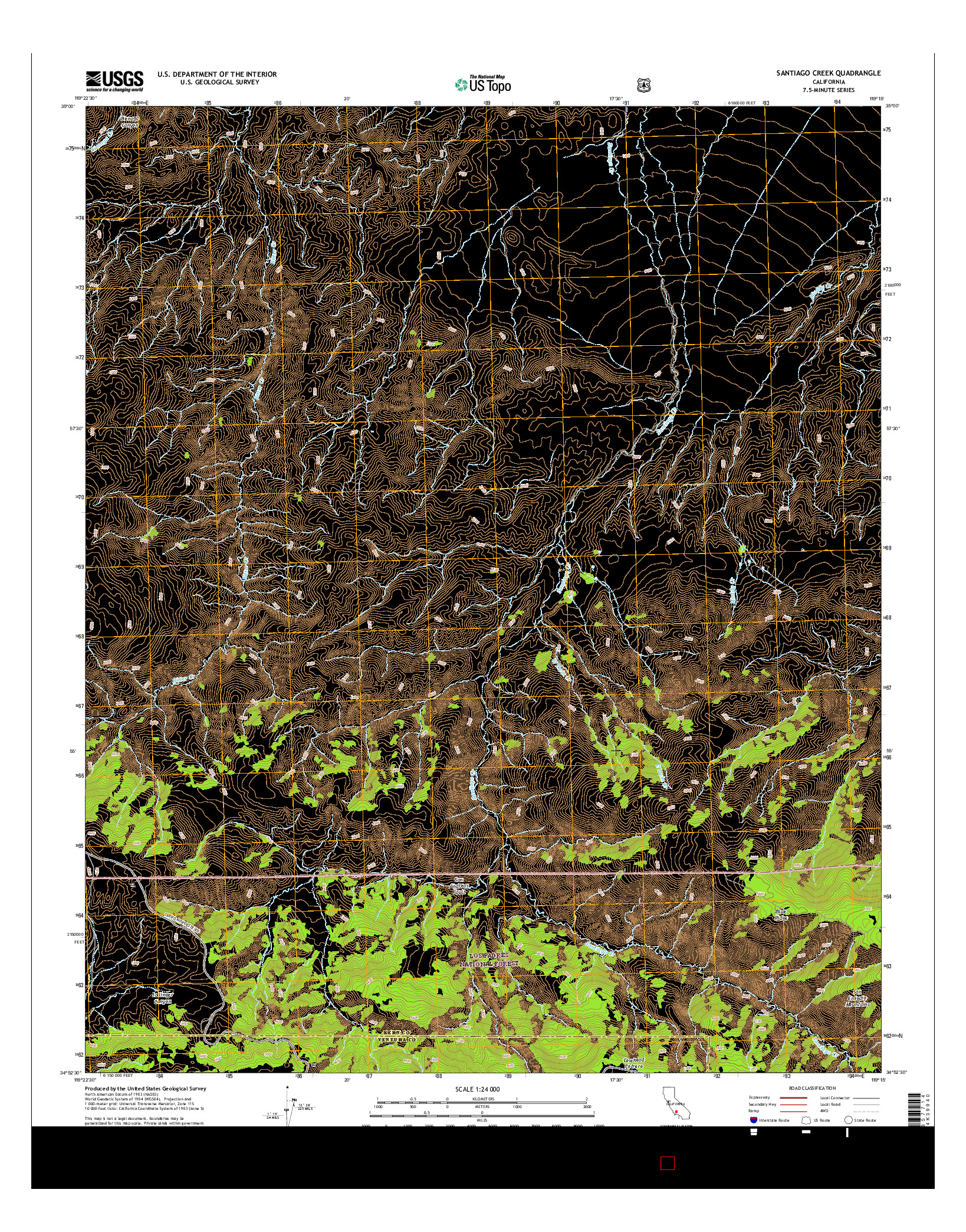 USGS US TOPO 7.5-MINUTE MAP FOR SANTIAGO CREEK, CA 2015