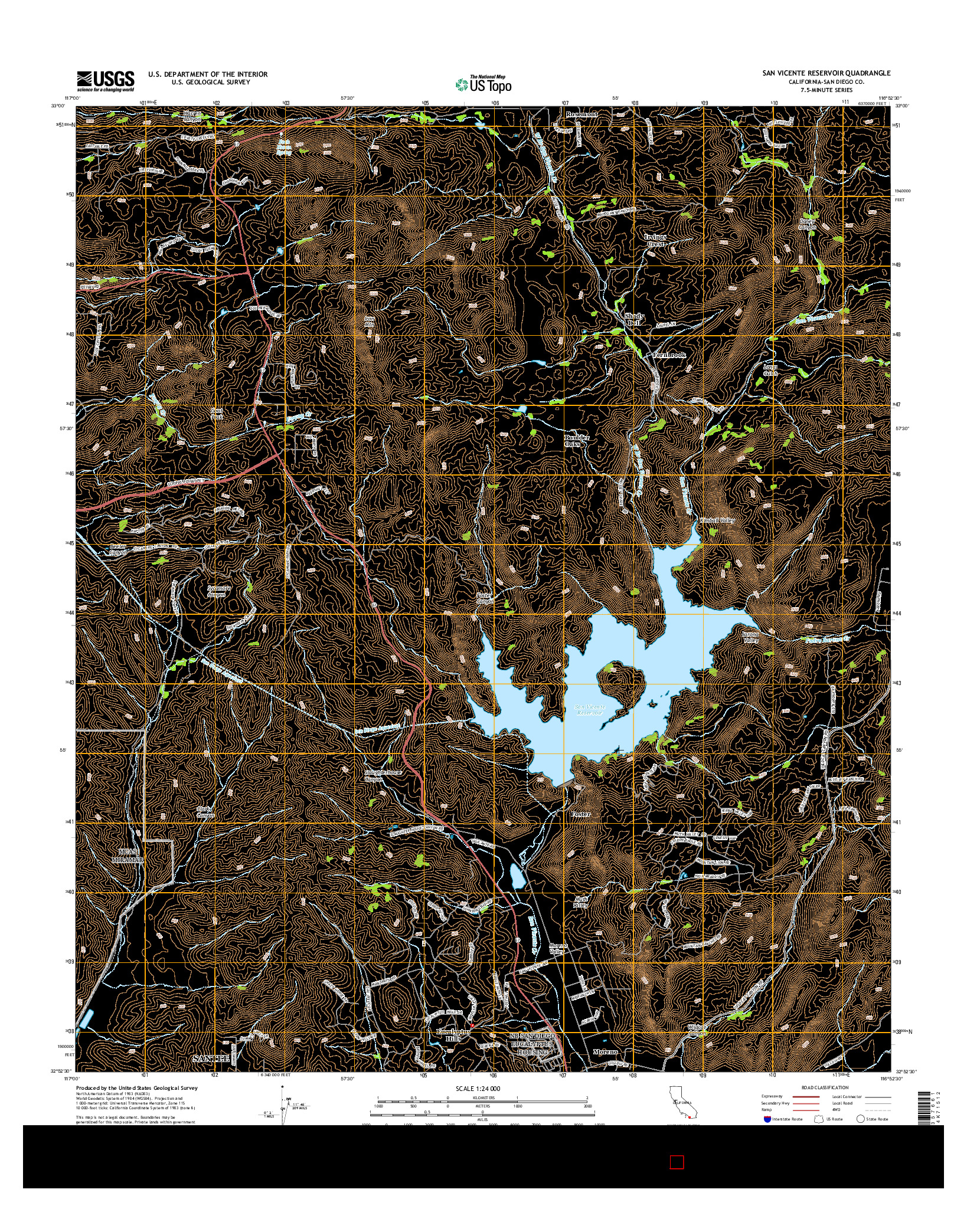 USGS US TOPO 7.5-MINUTE MAP FOR SAN VICENTE RESERVOIR, CA 2015