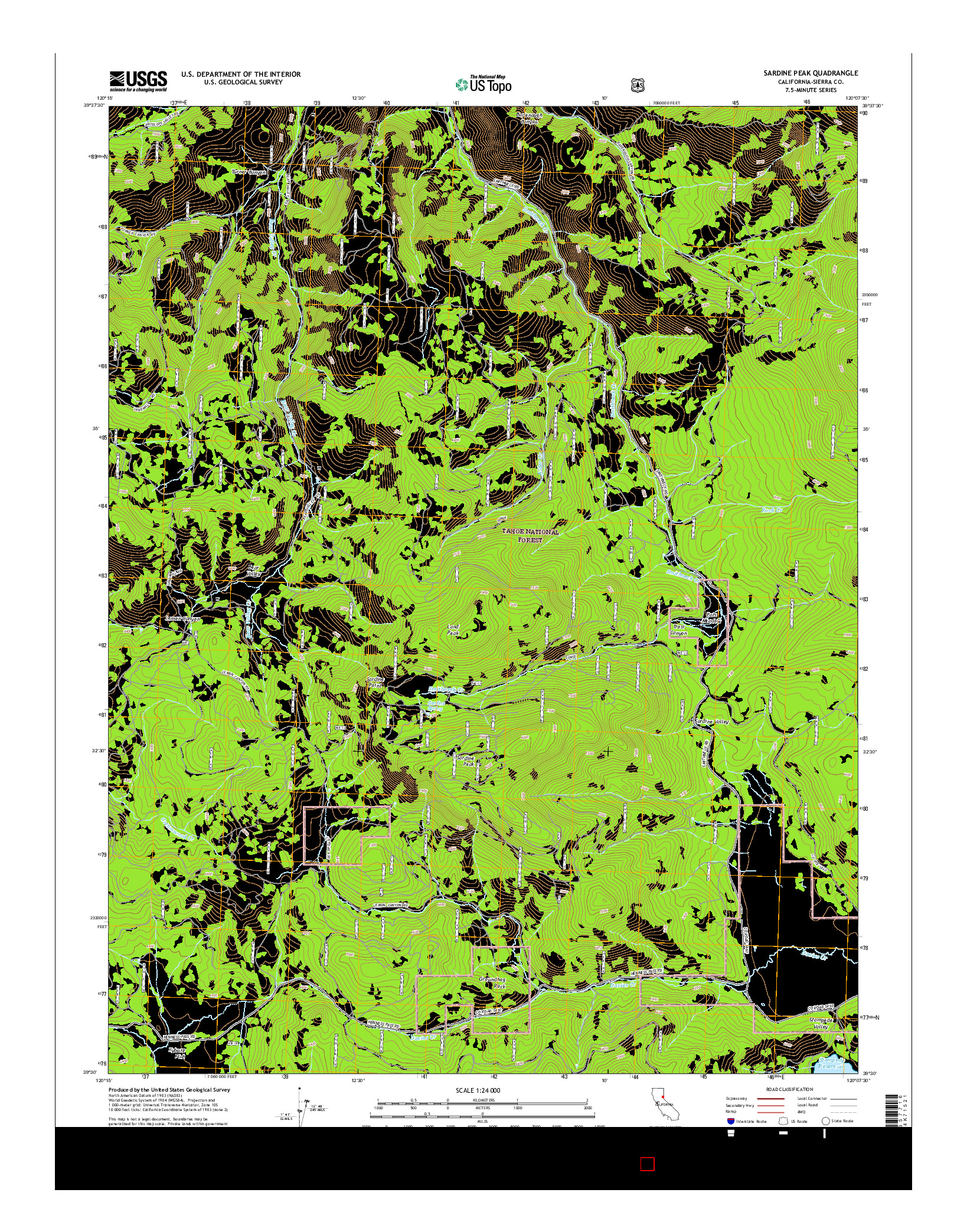 USGS US TOPO 7.5-MINUTE MAP FOR SARDINE PEAK, CA 2015