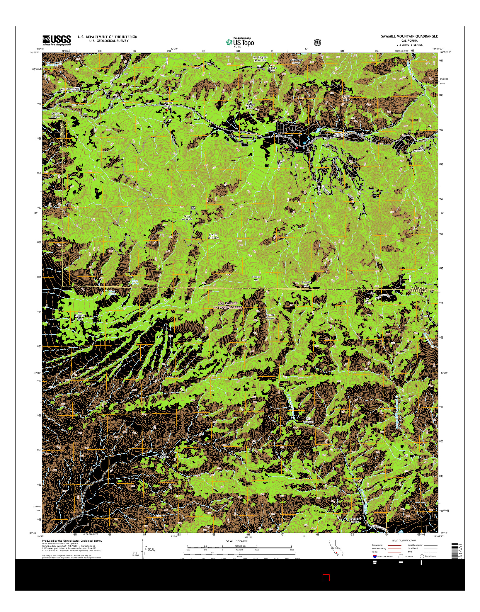 USGS US TOPO 7.5-MINUTE MAP FOR SAWMILL MOUNTAIN, CA 2015