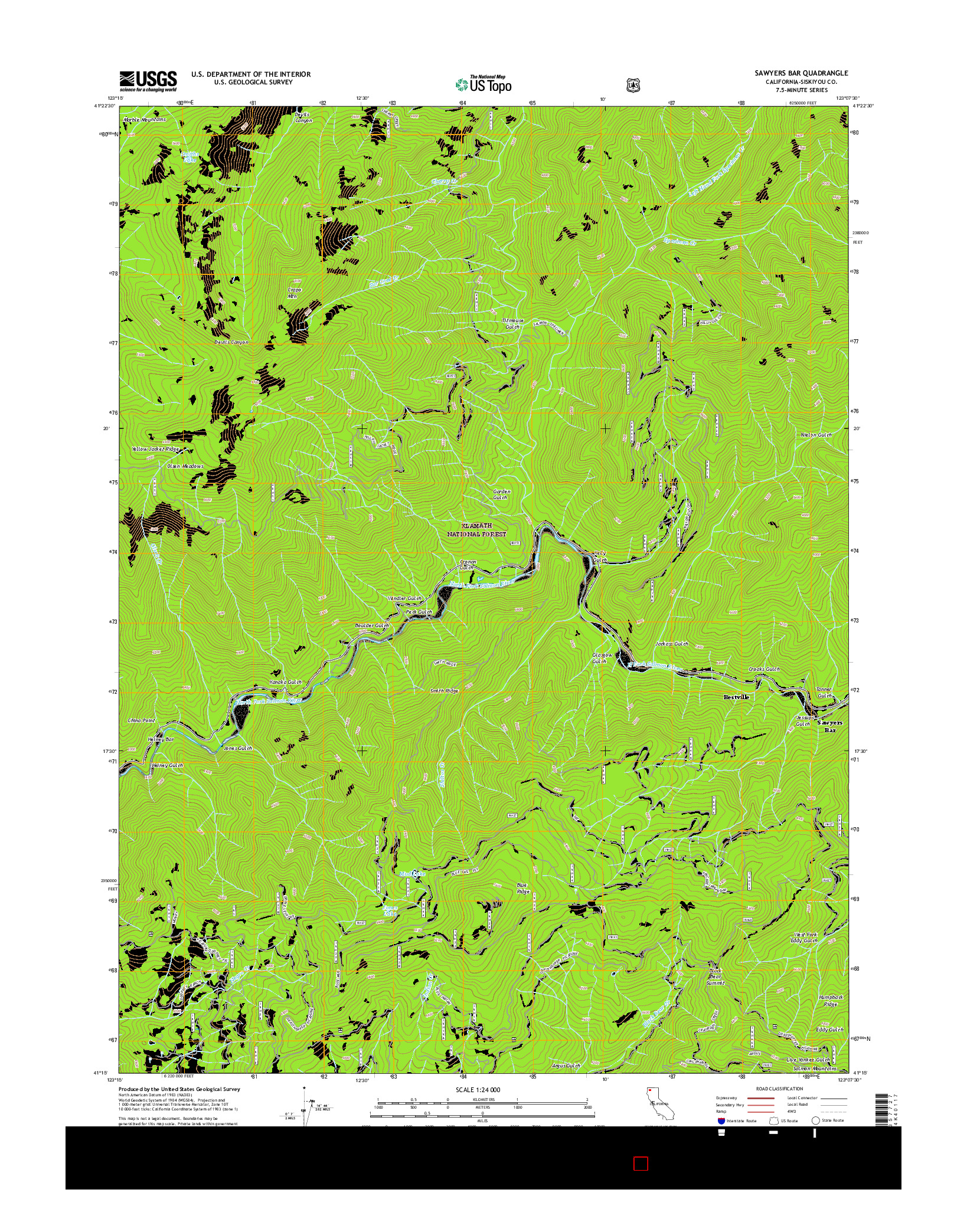 USGS US TOPO 7.5-MINUTE MAP FOR SAWYERS BAR, CA 2015