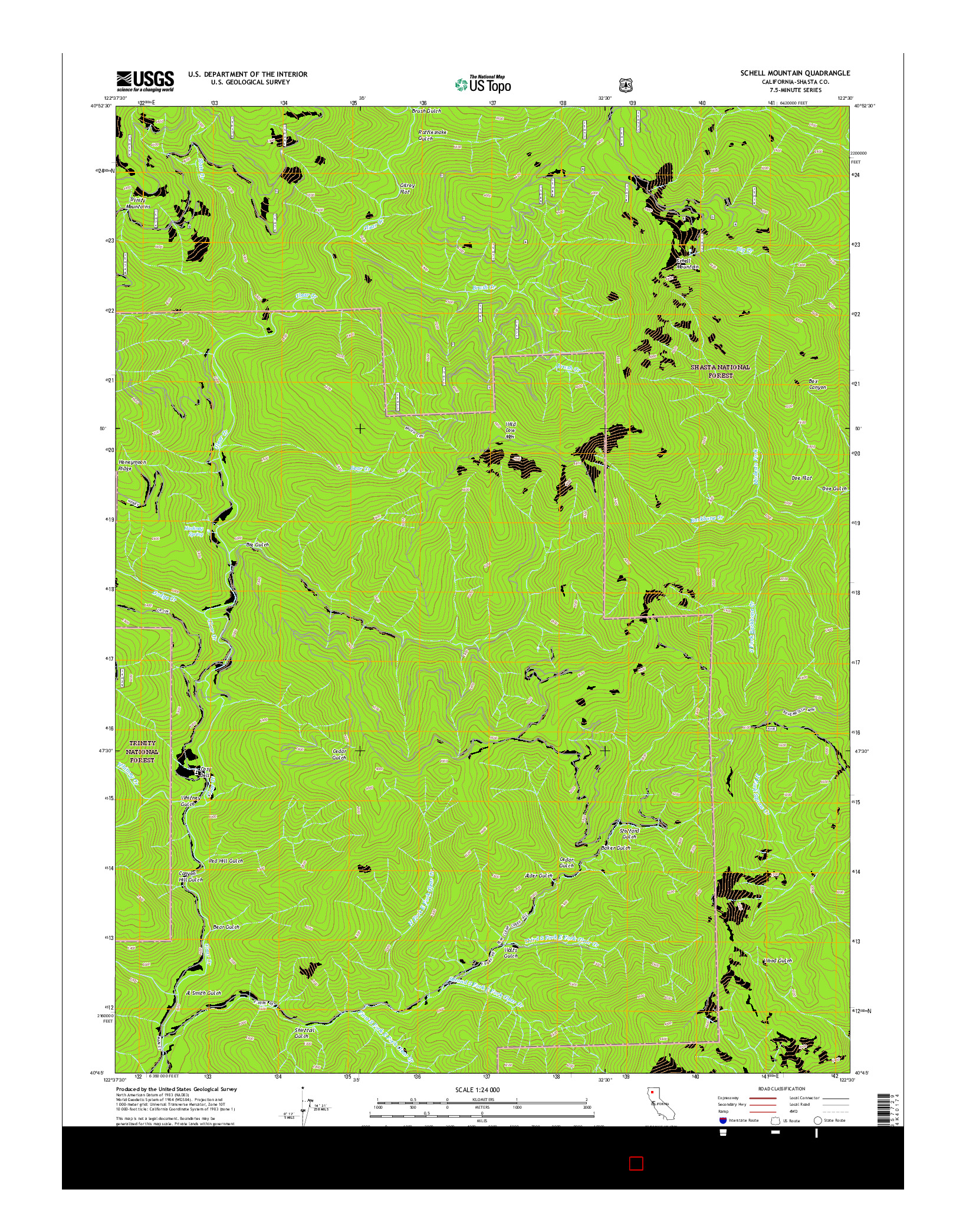 USGS US TOPO 7.5-MINUTE MAP FOR SCHELL MOUNTAIN, CA 2015