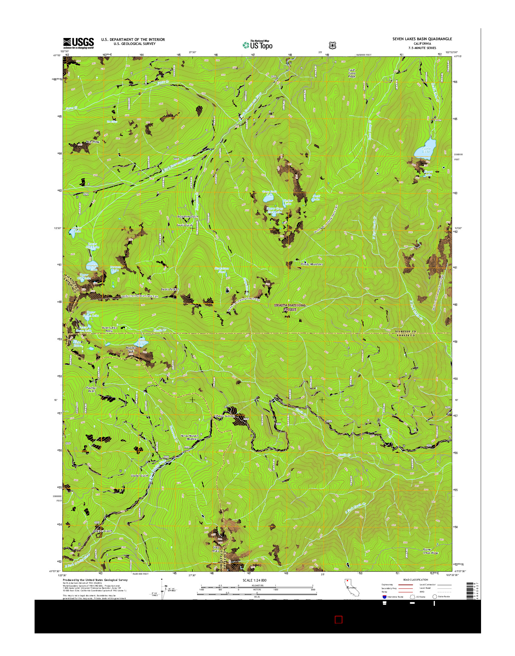 USGS US TOPO 7.5-MINUTE MAP FOR SEVEN LAKES BASIN, CA 2015