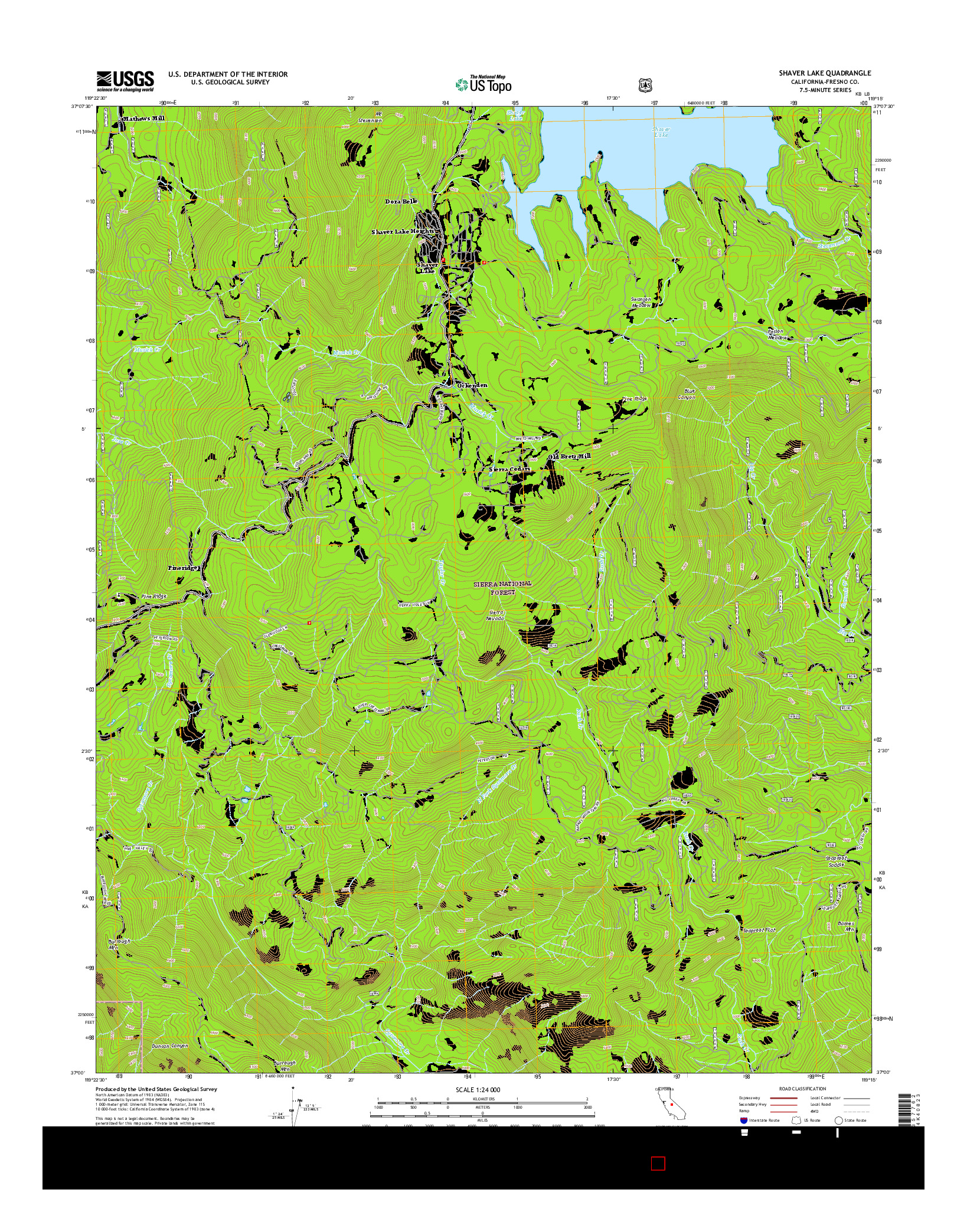 USGS US TOPO 7.5-MINUTE MAP FOR SHAVER LAKE, CA 2015