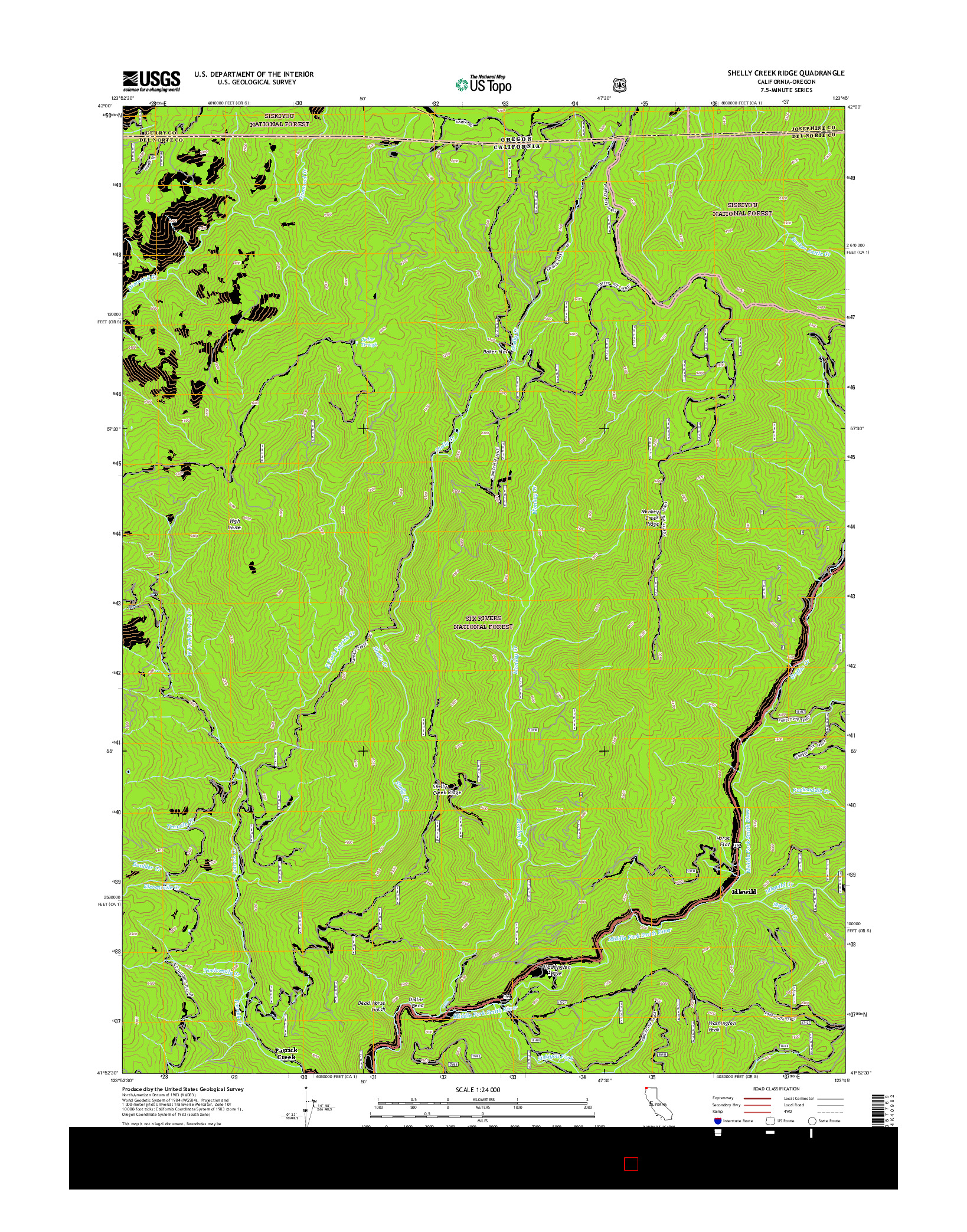USGS US TOPO 7.5-MINUTE MAP FOR SHELLY CREEK RIDGE, CA-OR 2015