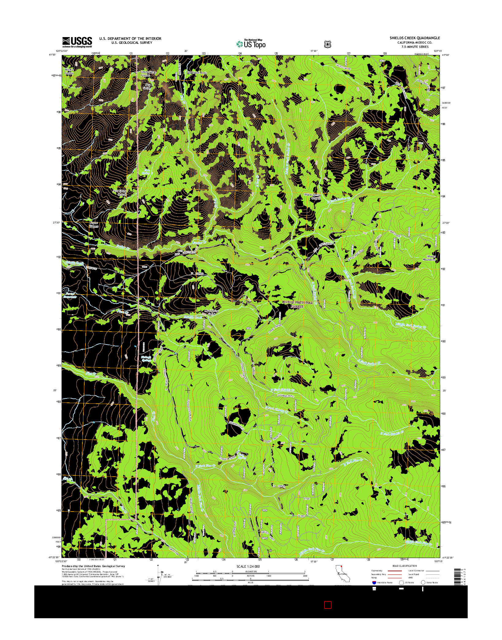 USGS US TOPO 7.5-MINUTE MAP FOR SHIELDS CREEK, CA 2015