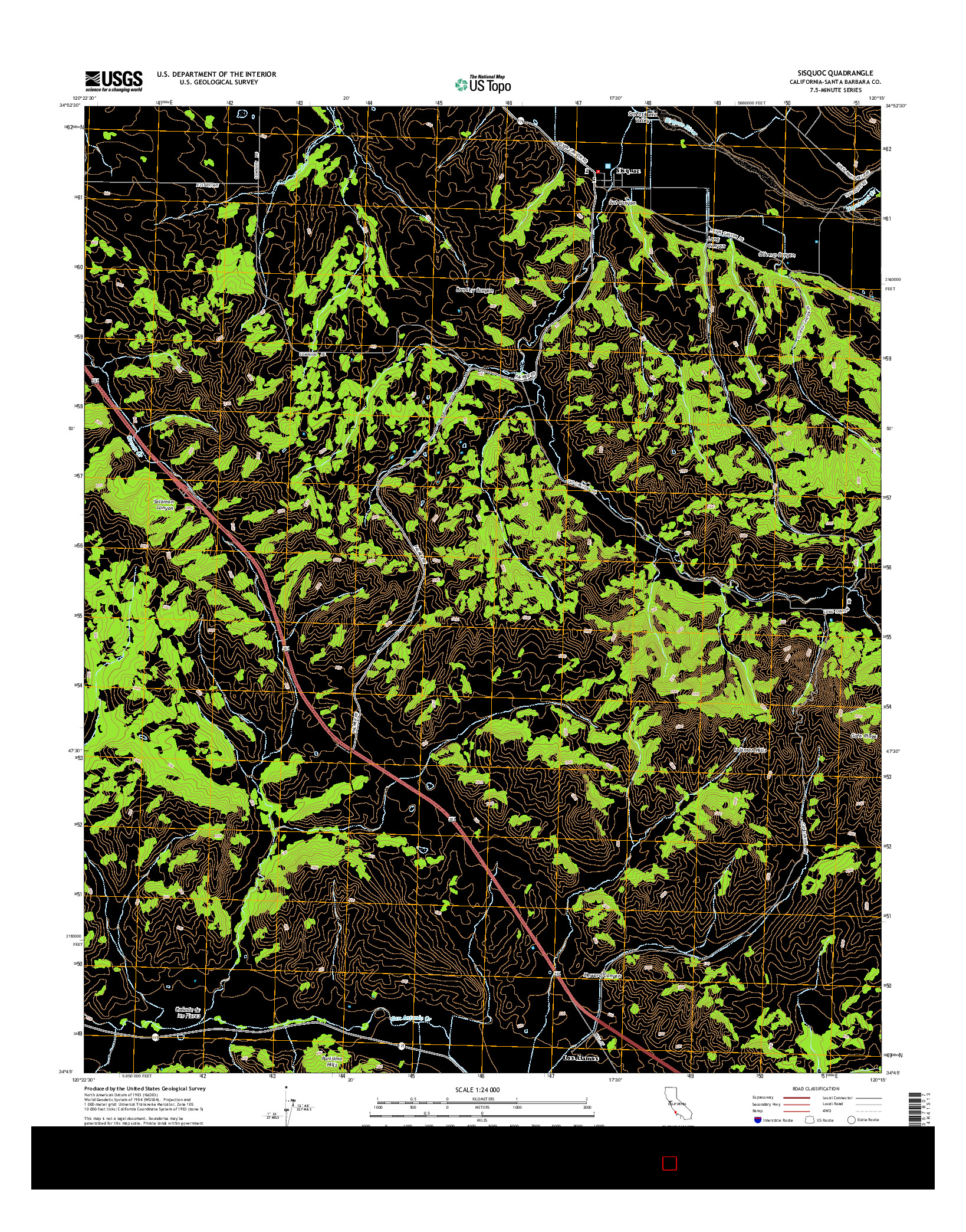 USGS US TOPO 7.5-MINUTE MAP FOR SISQUOC, CA 2015