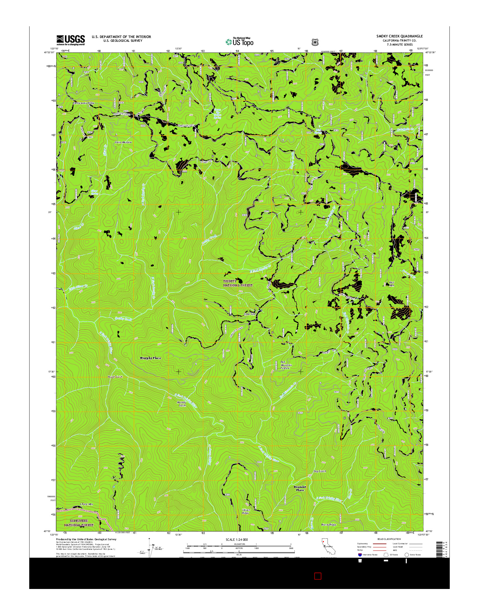 USGS US TOPO 7.5-MINUTE MAP FOR SMOKY CREEK, CA 2015