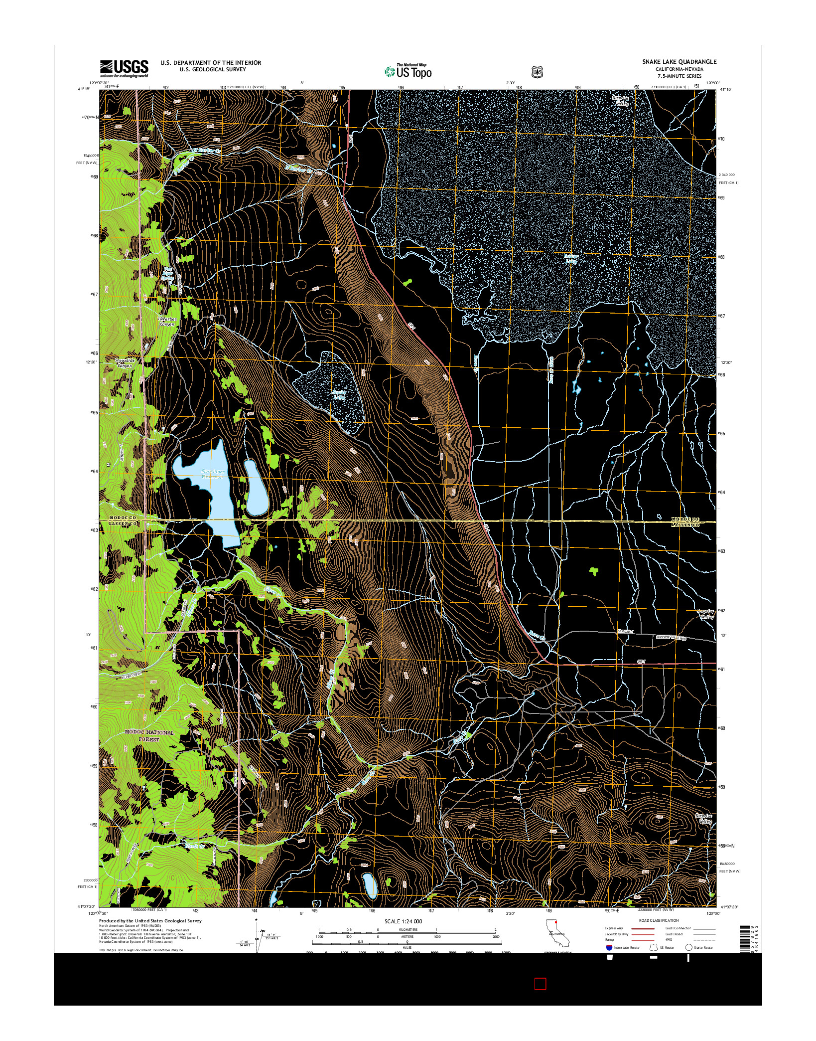 USGS US TOPO 7.5-MINUTE MAP FOR SNAKE LAKE, CA-NV 2015