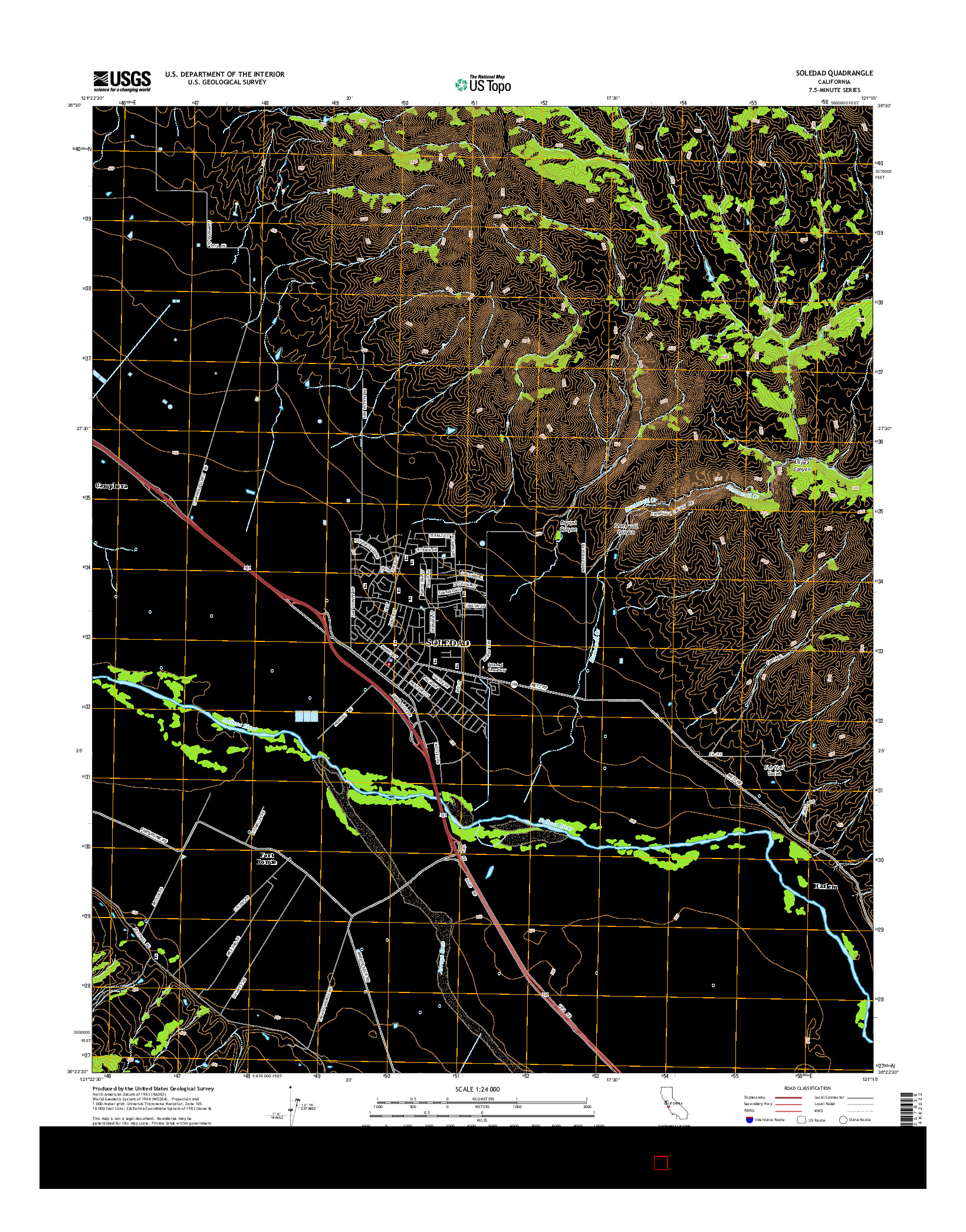 USGS US TOPO 7.5-MINUTE MAP FOR SOLEDAD, CA 2015