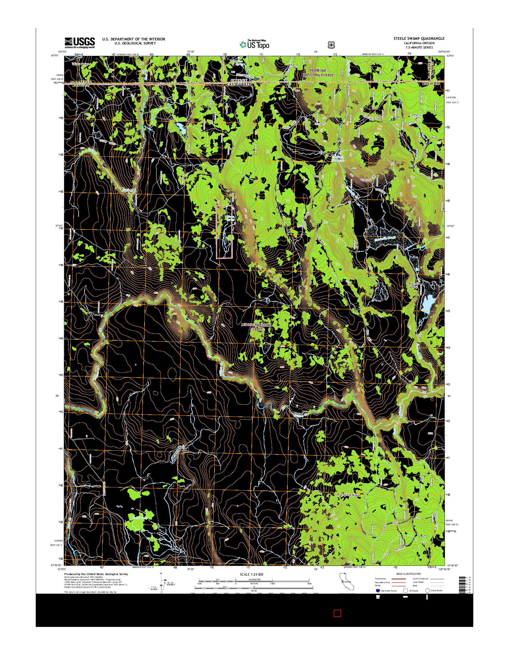 USGS US TOPO 7.5-MINUTE MAP FOR STEELE SWAMP, CA-OR 2015