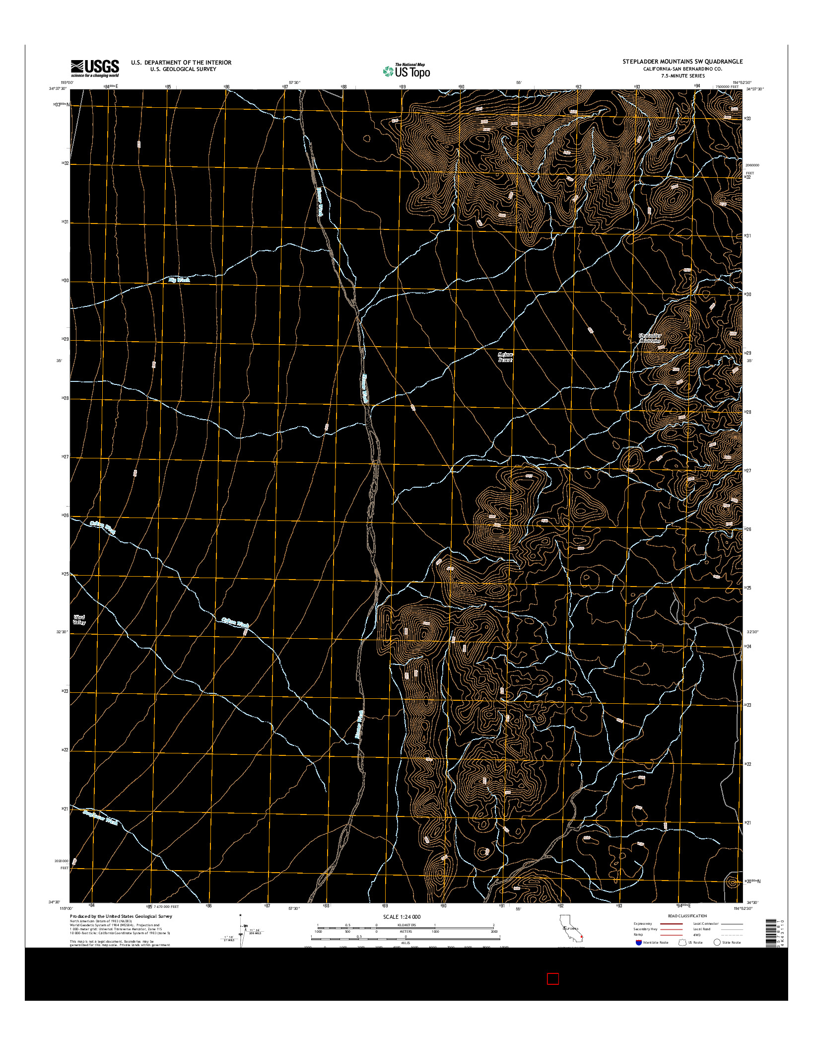 USGS US TOPO 7.5-MINUTE MAP FOR STEPLADDER MOUNTAINS SW, CA 2015