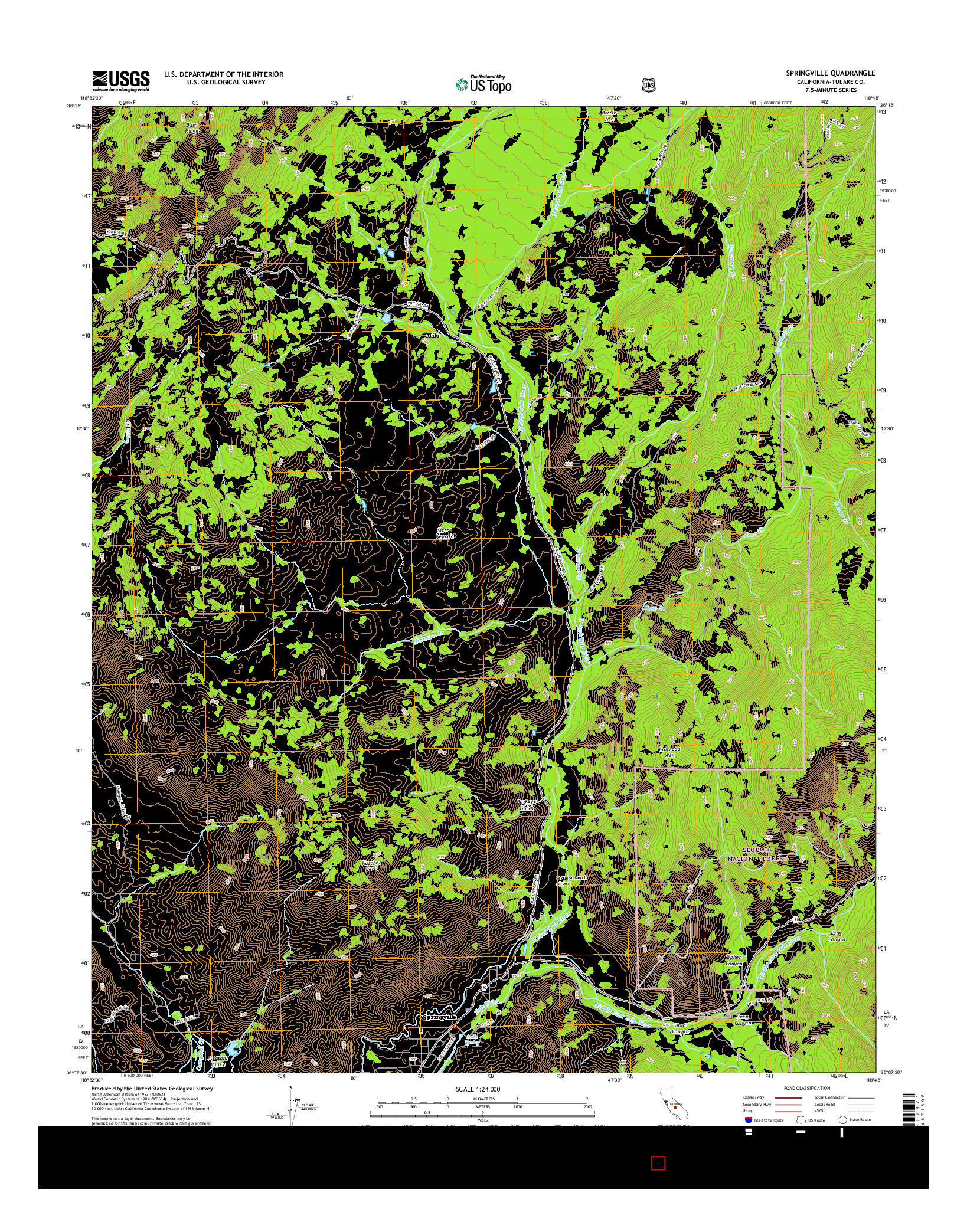 USGS US TOPO 7.5-MINUTE MAP FOR SPRINGVILLE, CA 2015