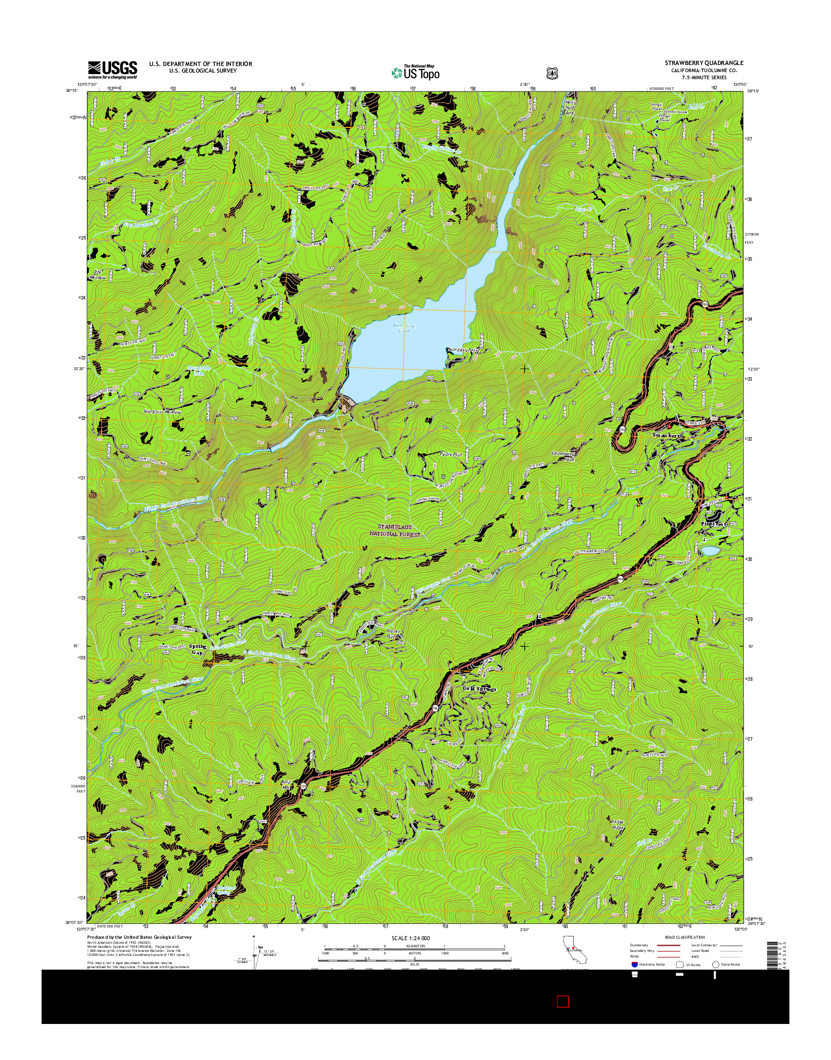 USGS US TOPO 7.5-MINUTE MAP FOR STRAWBERRY, CA 2015