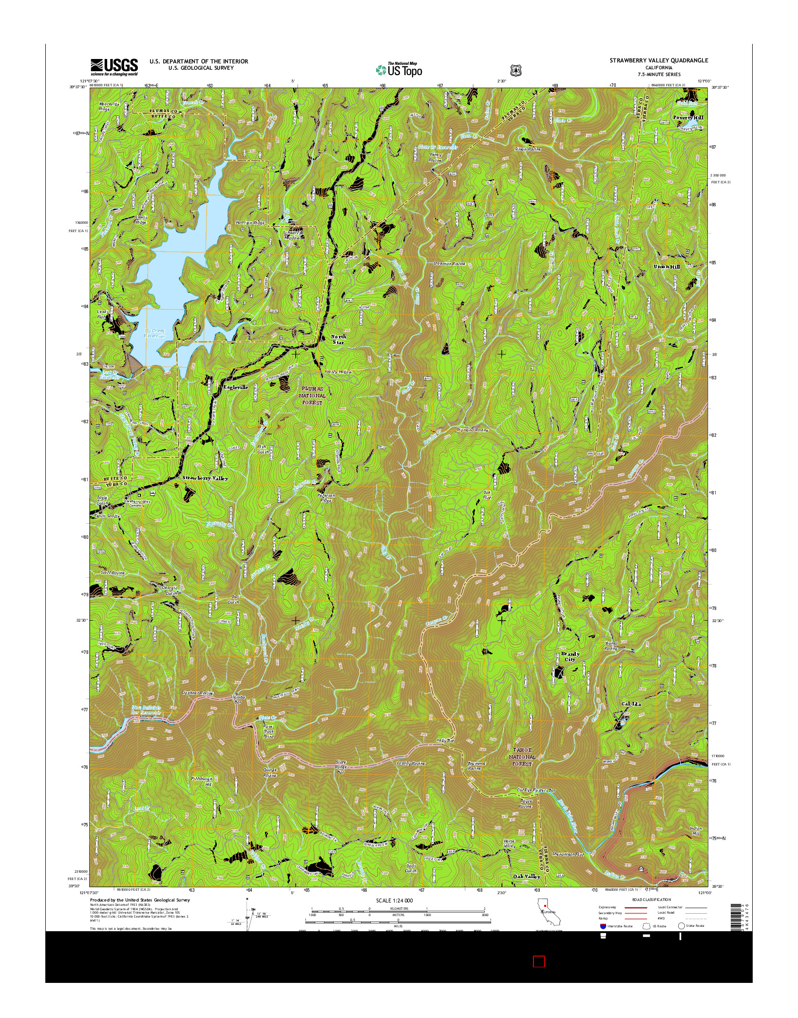 USGS US TOPO 7.5-MINUTE MAP FOR STRAWBERRY VALLEY, CA 2015