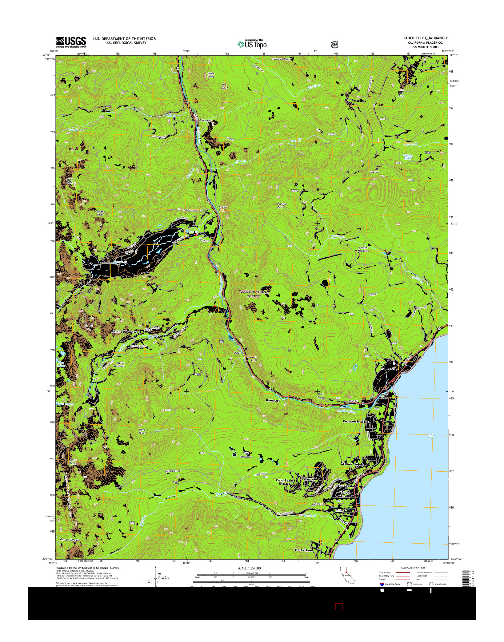 USGS US TOPO 7.5-MINUTE MAP FOR TAHOE CITY, CA 2015