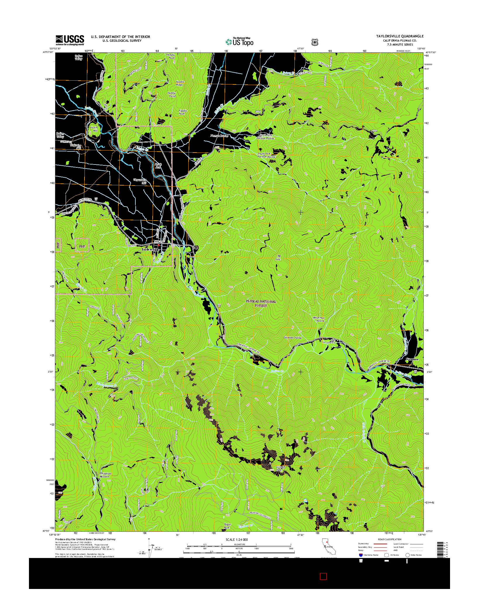 USGS US TOPO 7.5-MINUTE MAP FOR TAYLORSVILLE, CA 2015