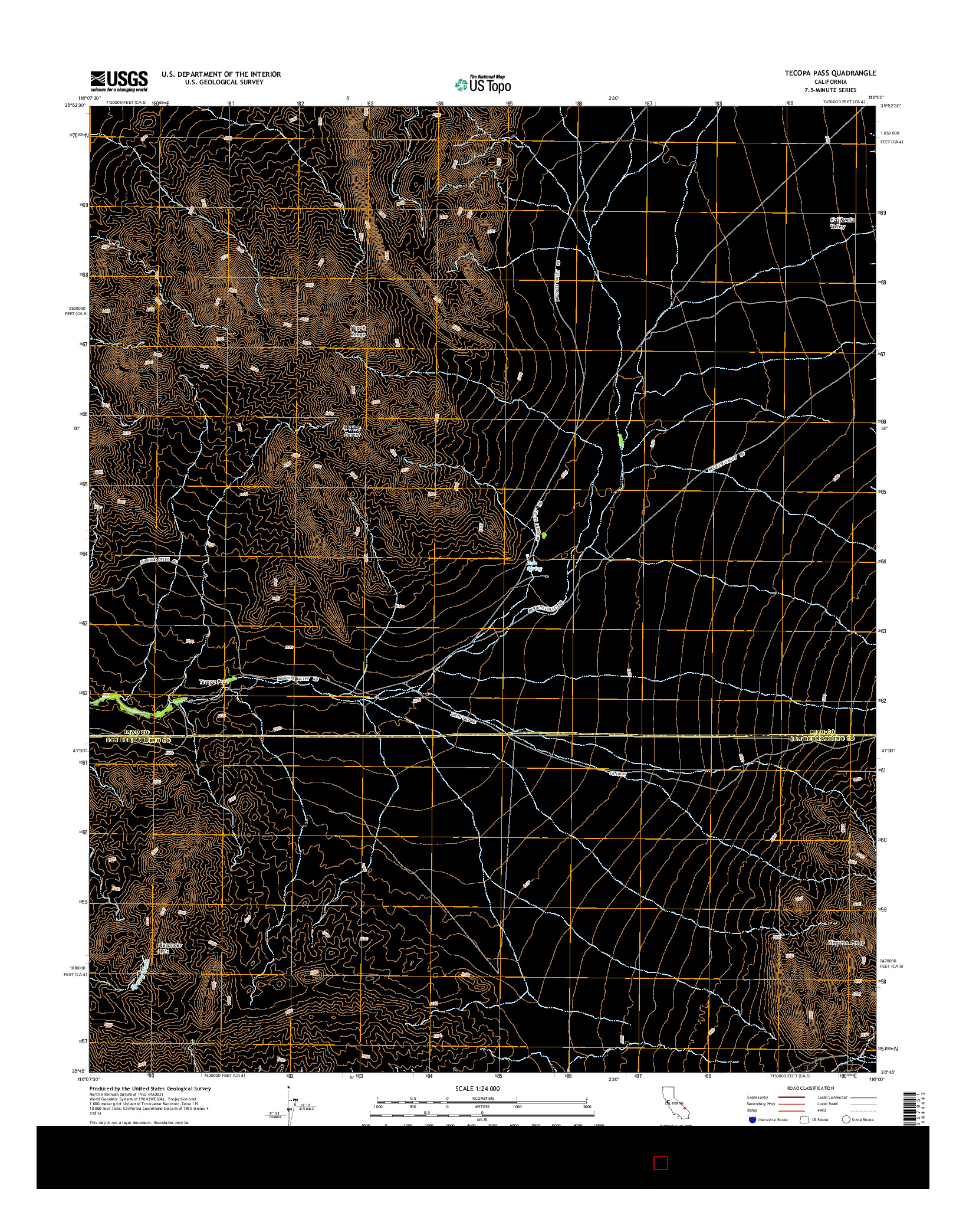 USGS US TOPO 7.5-MINUTE MAP FOR TECOPA PASS, CA 2015