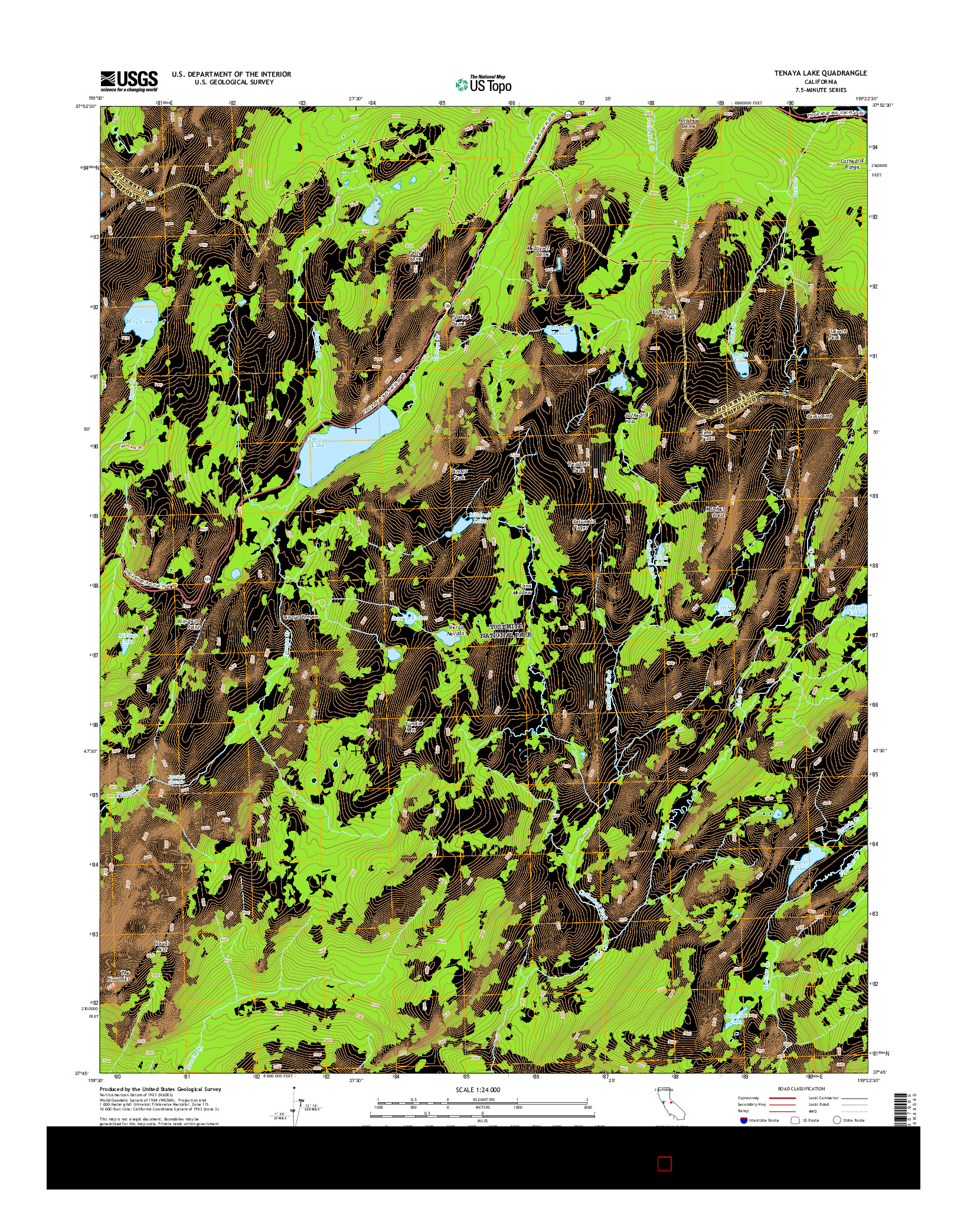 USGS US TOPO 7.5-MINUTE MAP FOR TENAYA LAKE, CA 2015