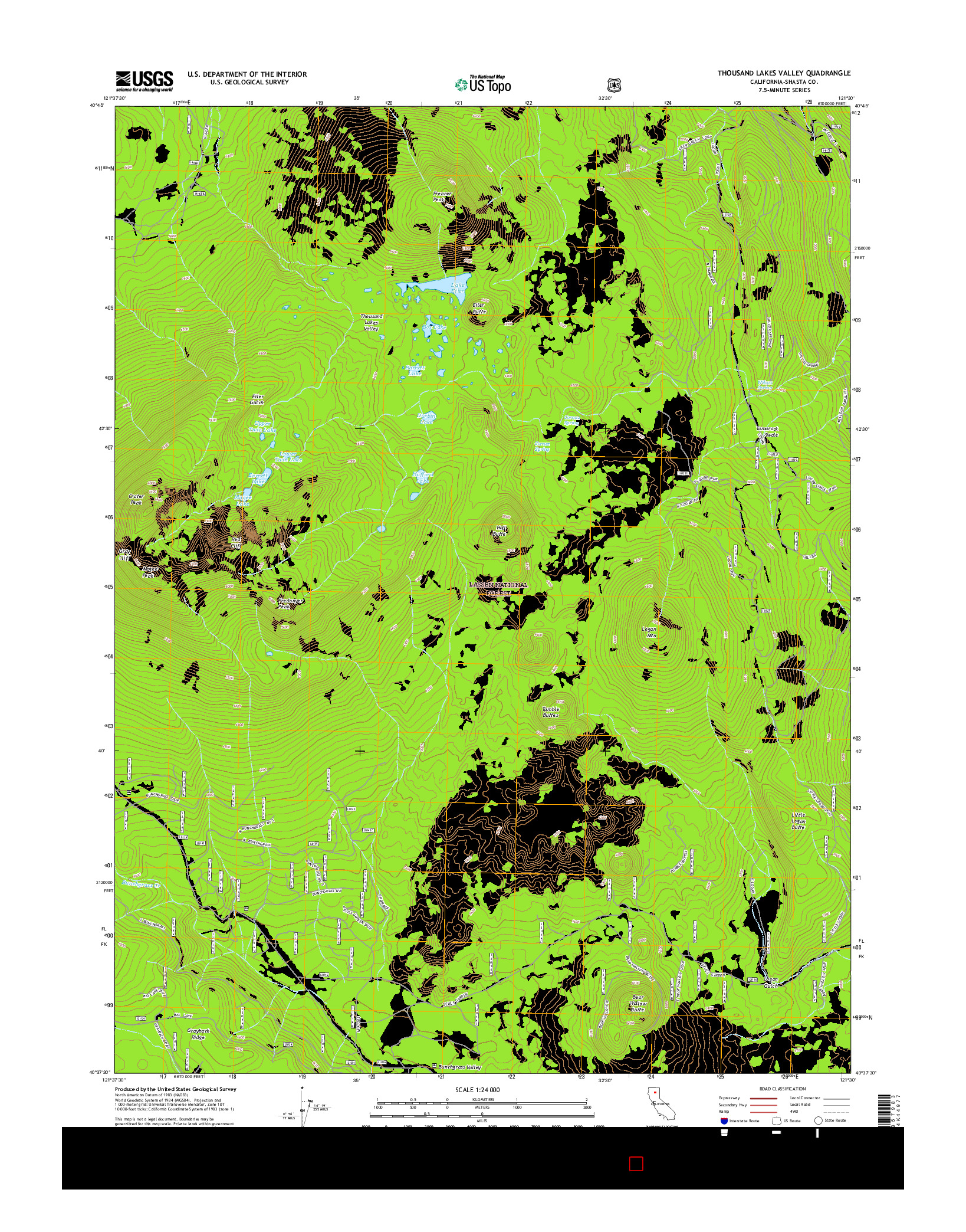 USGS US TOPO 7.5-MINUTE MAP FOR THOUSAND LAKES VALLEY, CA 2015