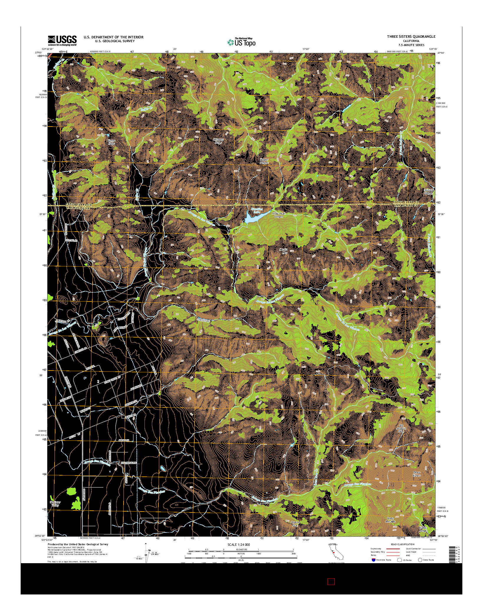 USGS US TOPO 7.5-MINUTE MAP FOR THREE SISTERS, CA 2015