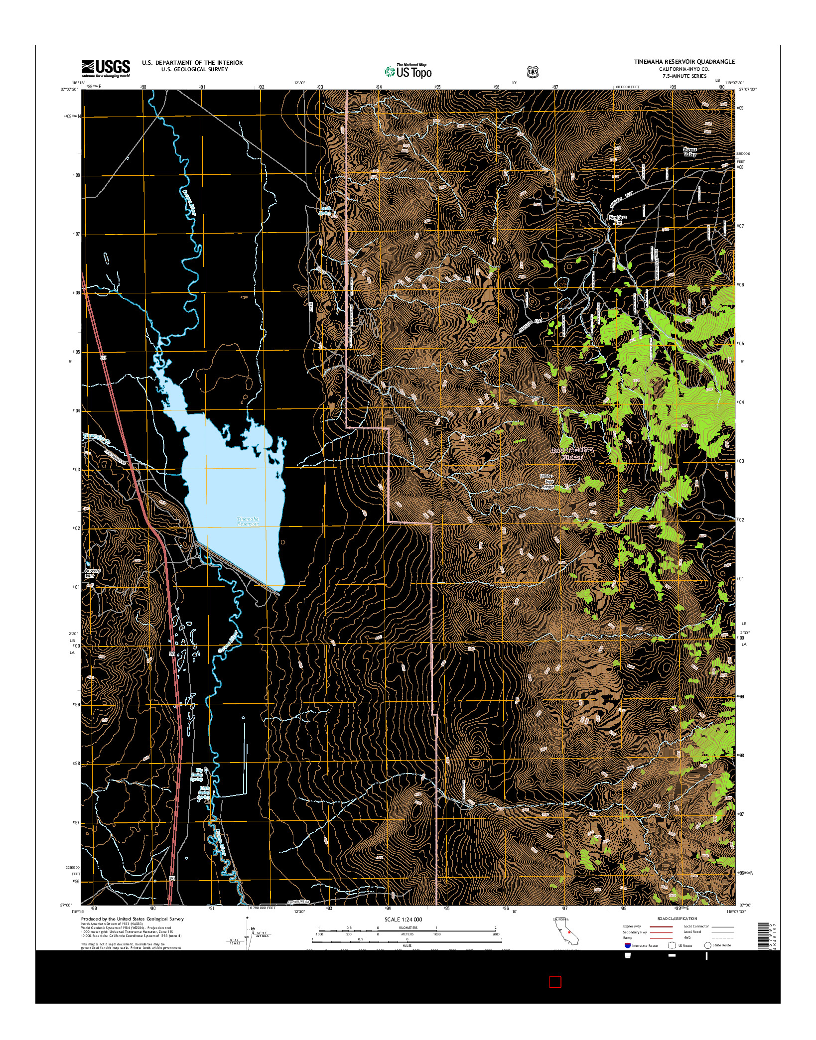 USGS US TOPO 7.5-MINUTE MAP FOR TINEMAHA RESERVOIR, CA 2015
