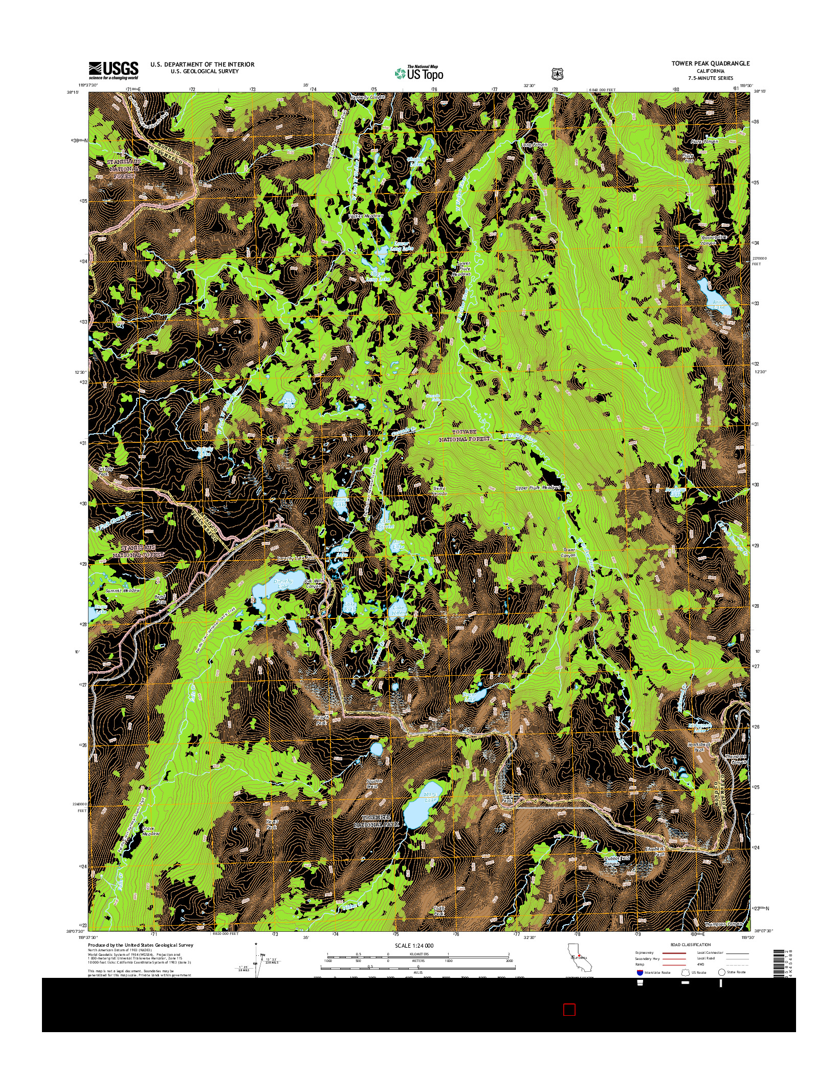 USGS US TOPO 7.5-MINUTE MAP FOR TOWER PEAK, CA 2015
