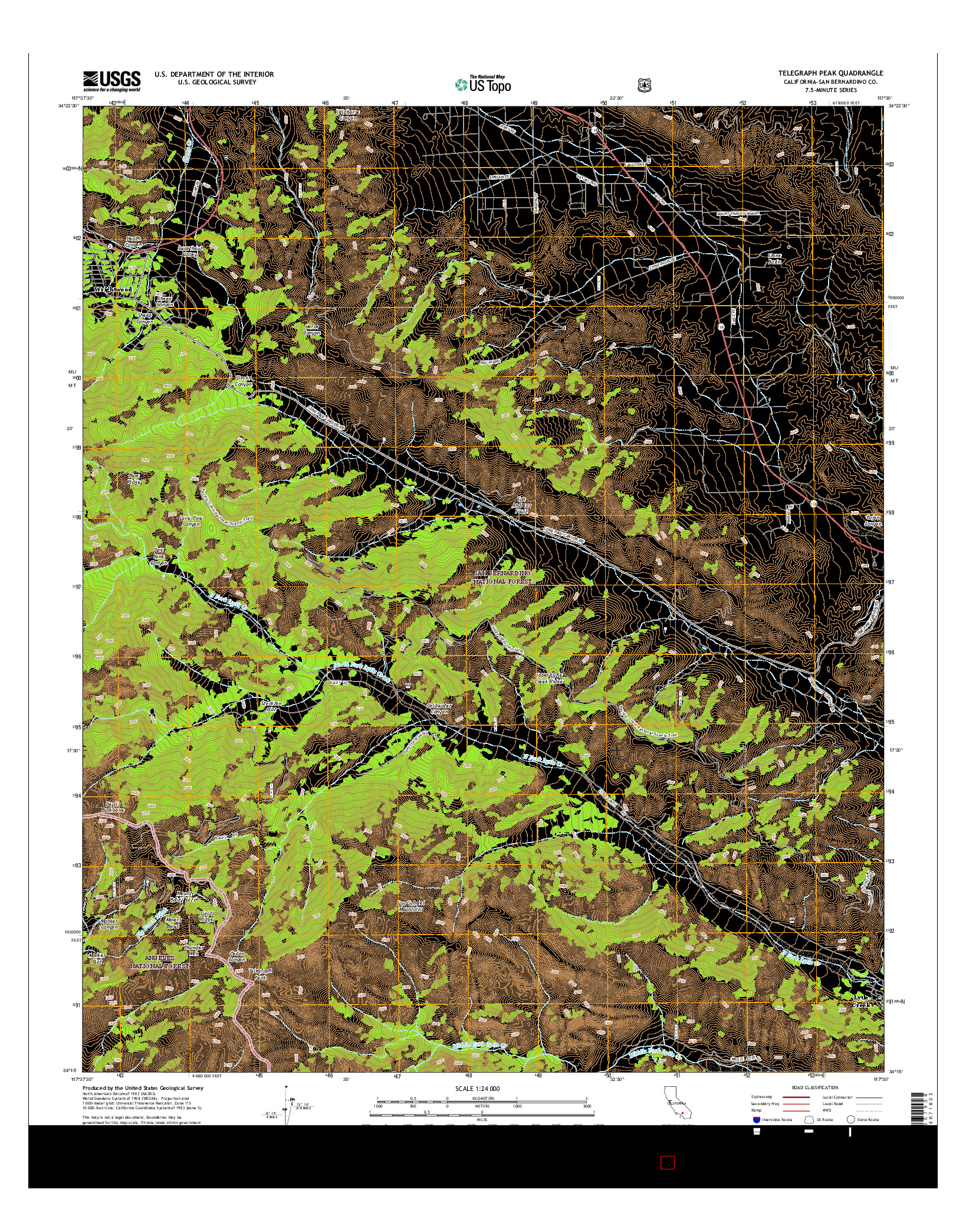 USGS US TOPO 7.5-MINUTE MAP FOR TELEGRAPH PEAK, CA 2015