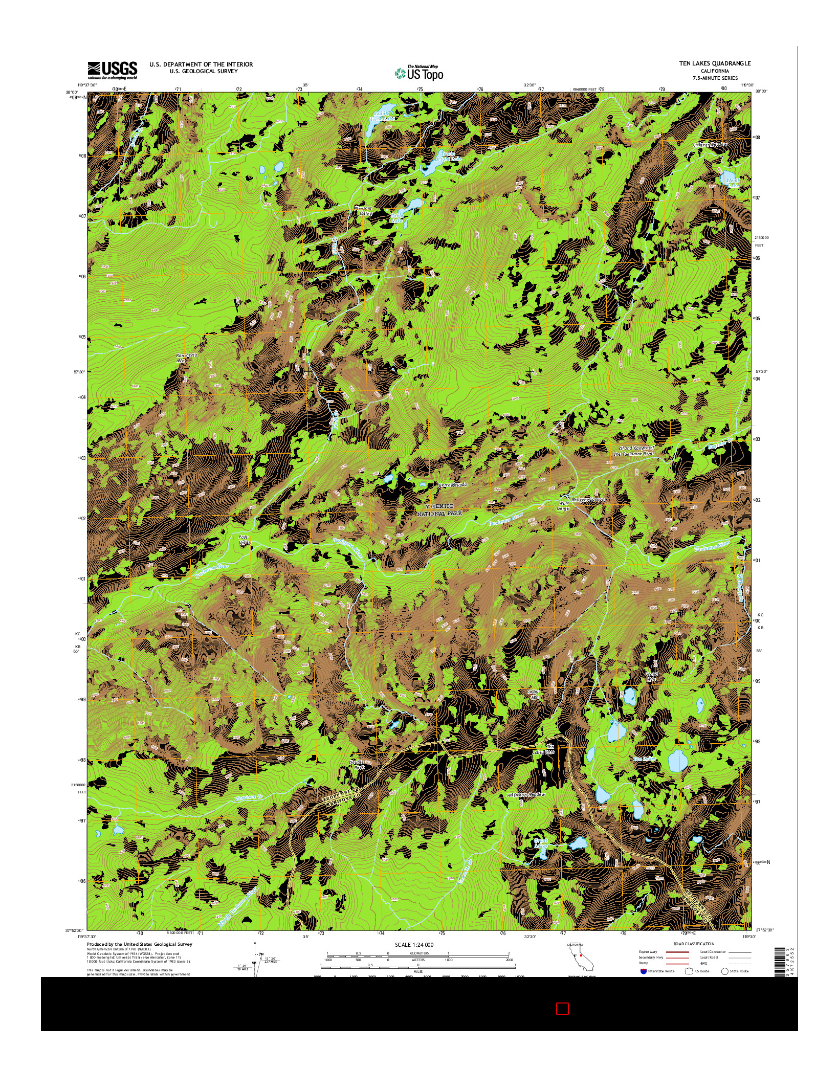 USGS US TOPO 7.5-MINUTE MAP FOR TEN LAKES, CA 2015