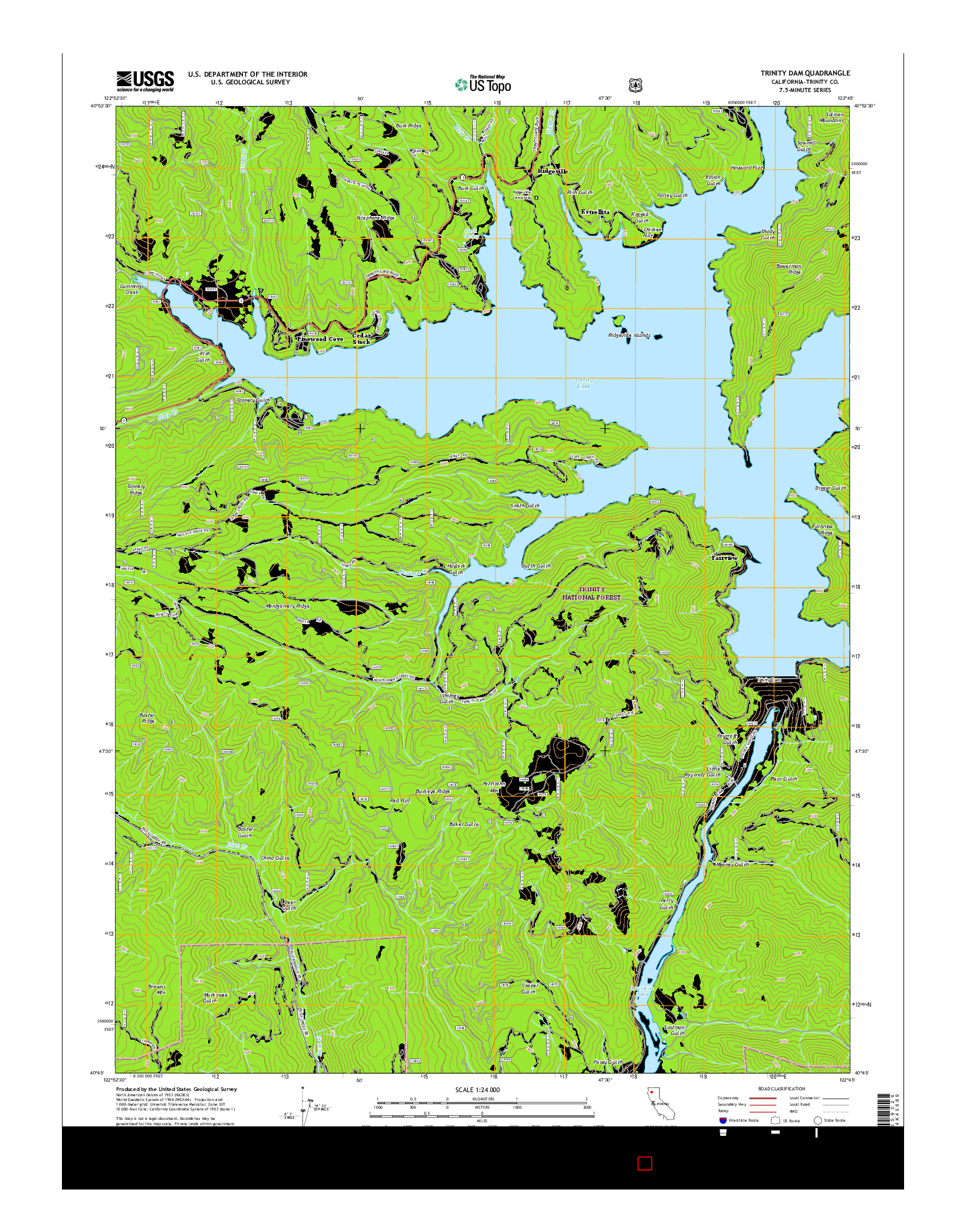 USGS US TOPO 7.5-MINUTE MAP FOR TRINITY DAM, CA 2015