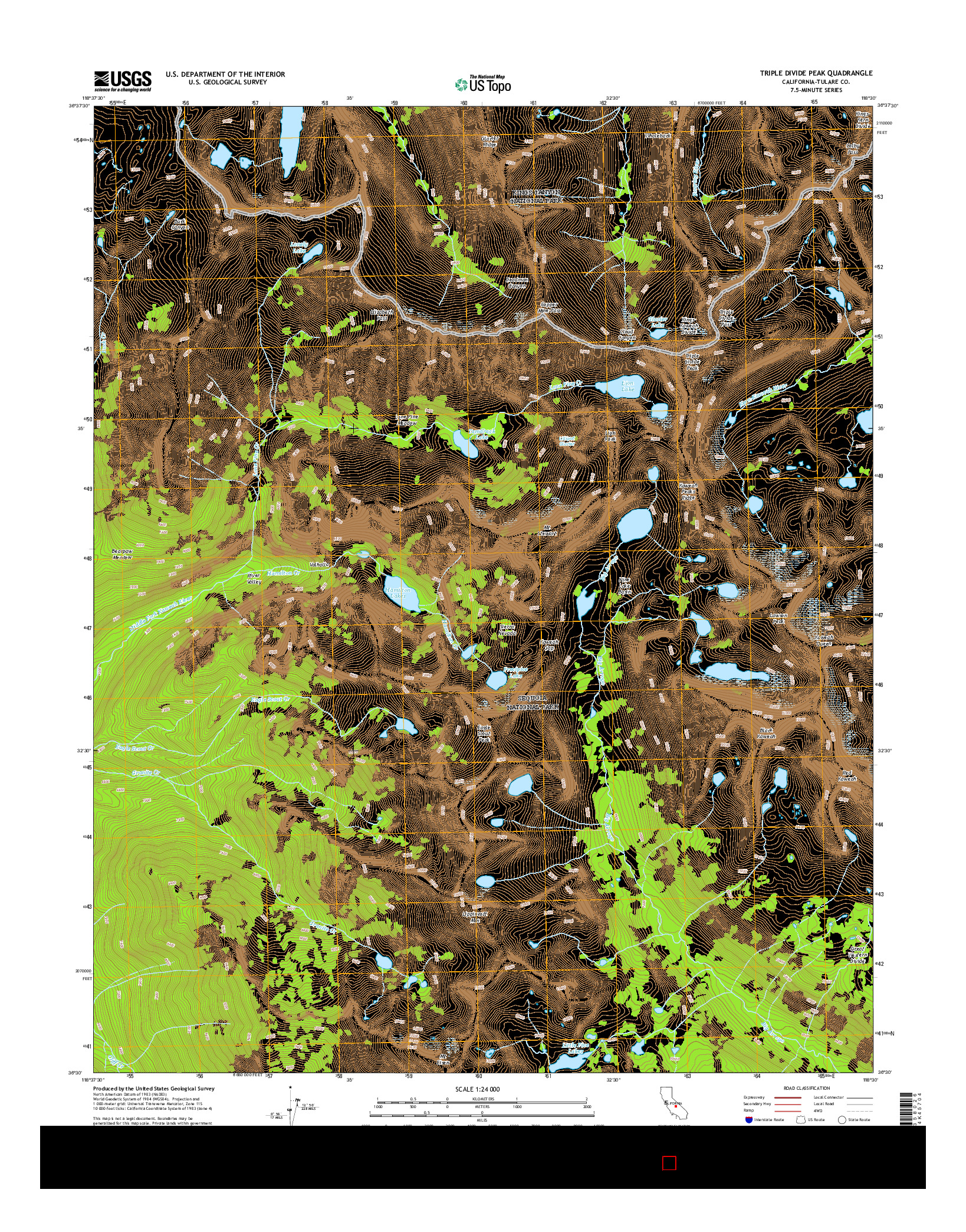 USGS US TOPO 7.5-MINUTE MAP FOR TRIPLE DIVIDE PEAK, CA 2015