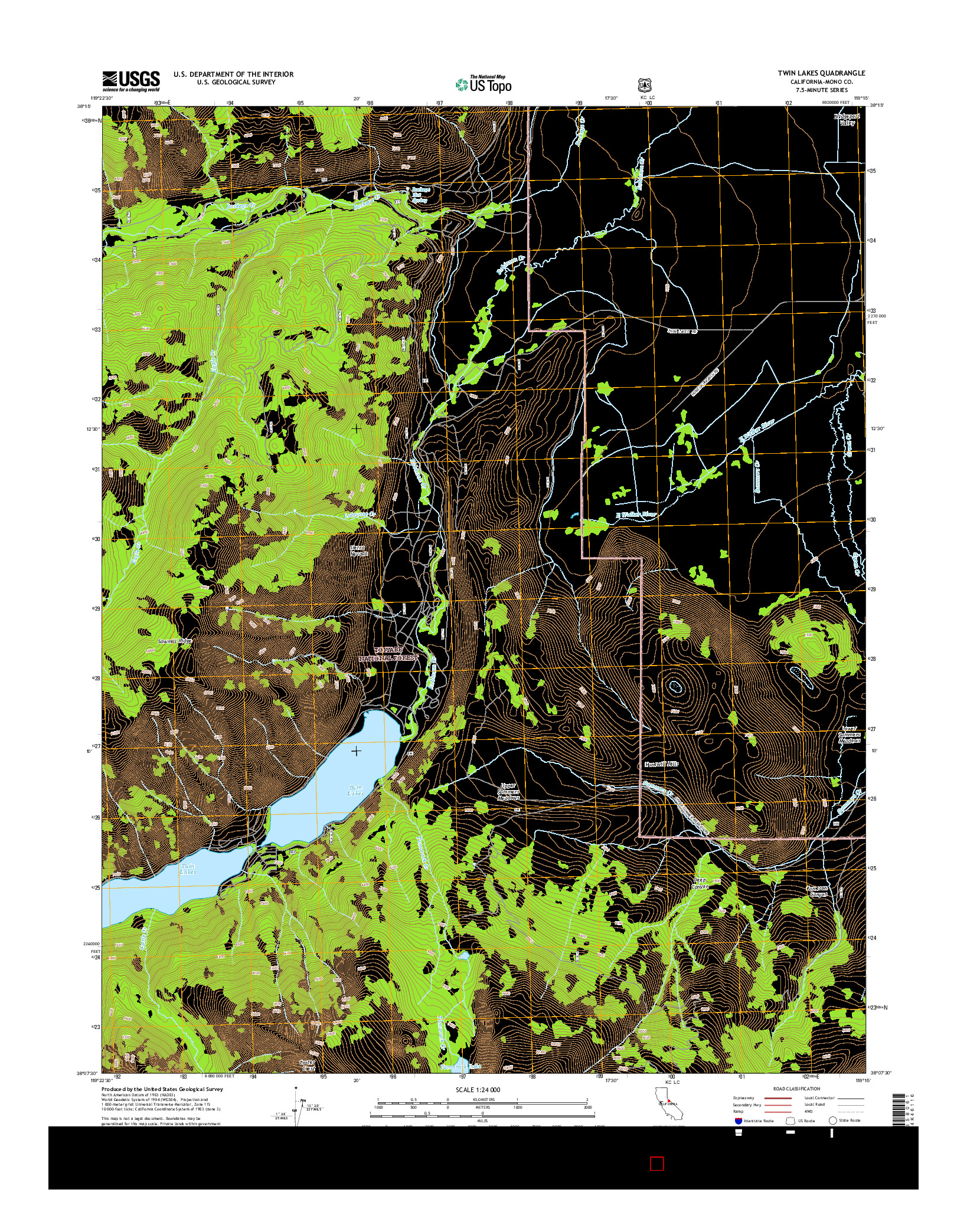 USGS US TOPO 7.5-MINUTE MAP FOR TWIN LAKES, CA 2015