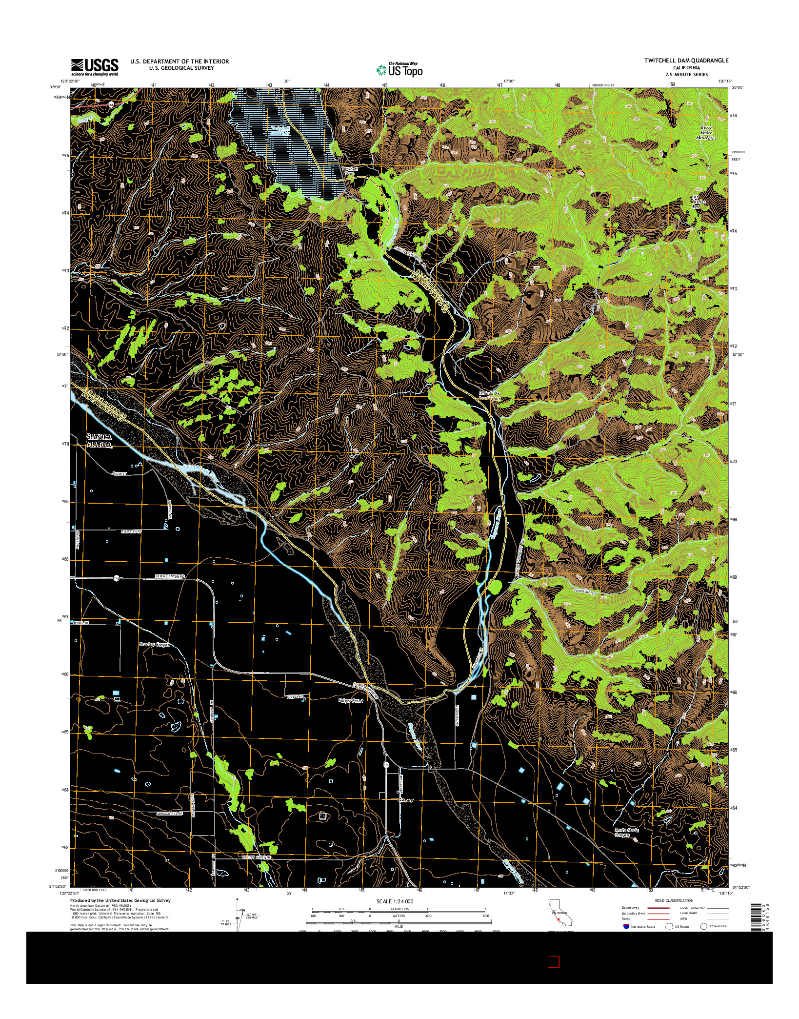 USGS US TOPO 7.5-MINUTE MAP FOR TWITCHELL DAM, CA 2015