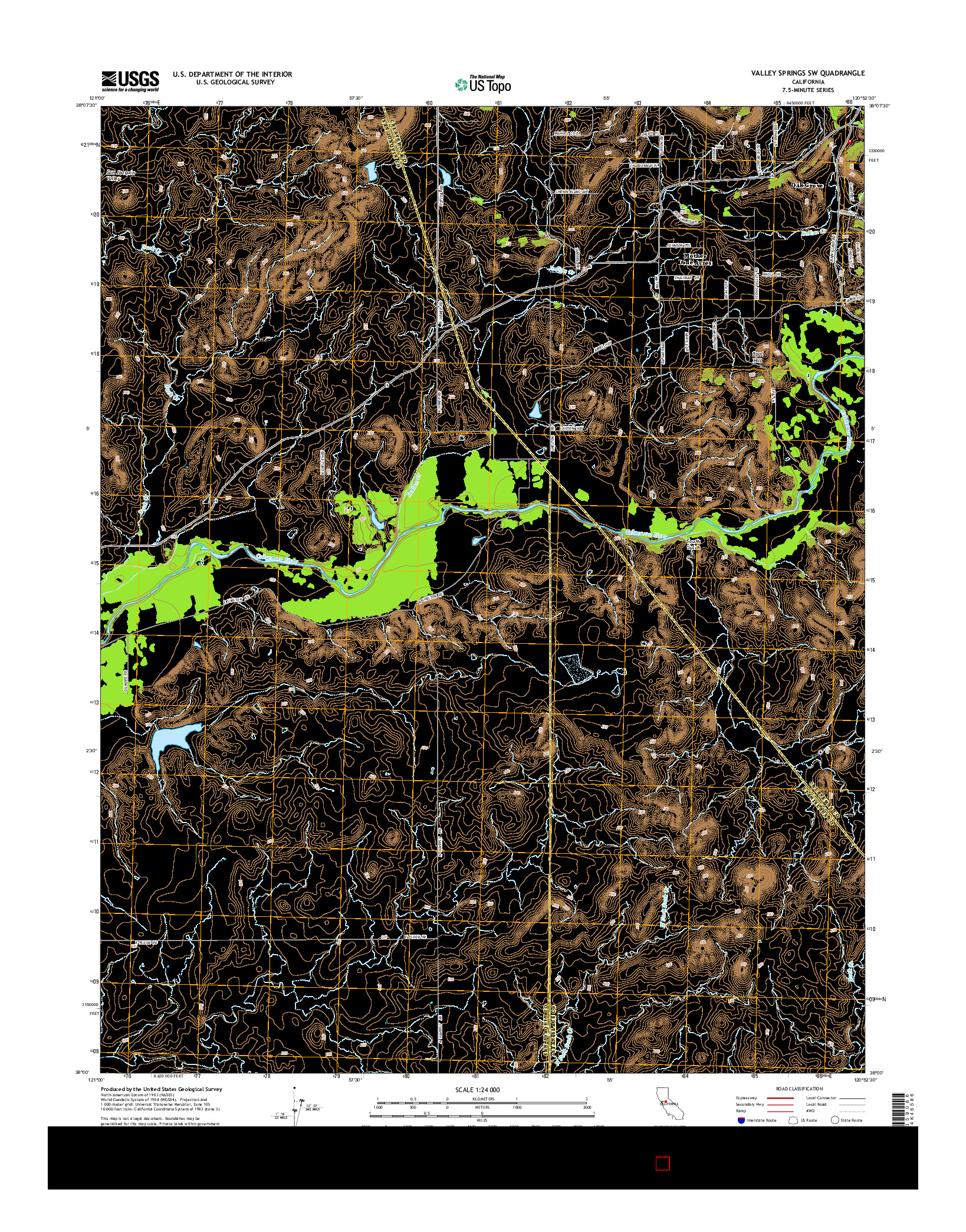 USGS US TOPO 7.5-MINUTE MAP FOR VALLEY SPRINGS SW, CA 2015