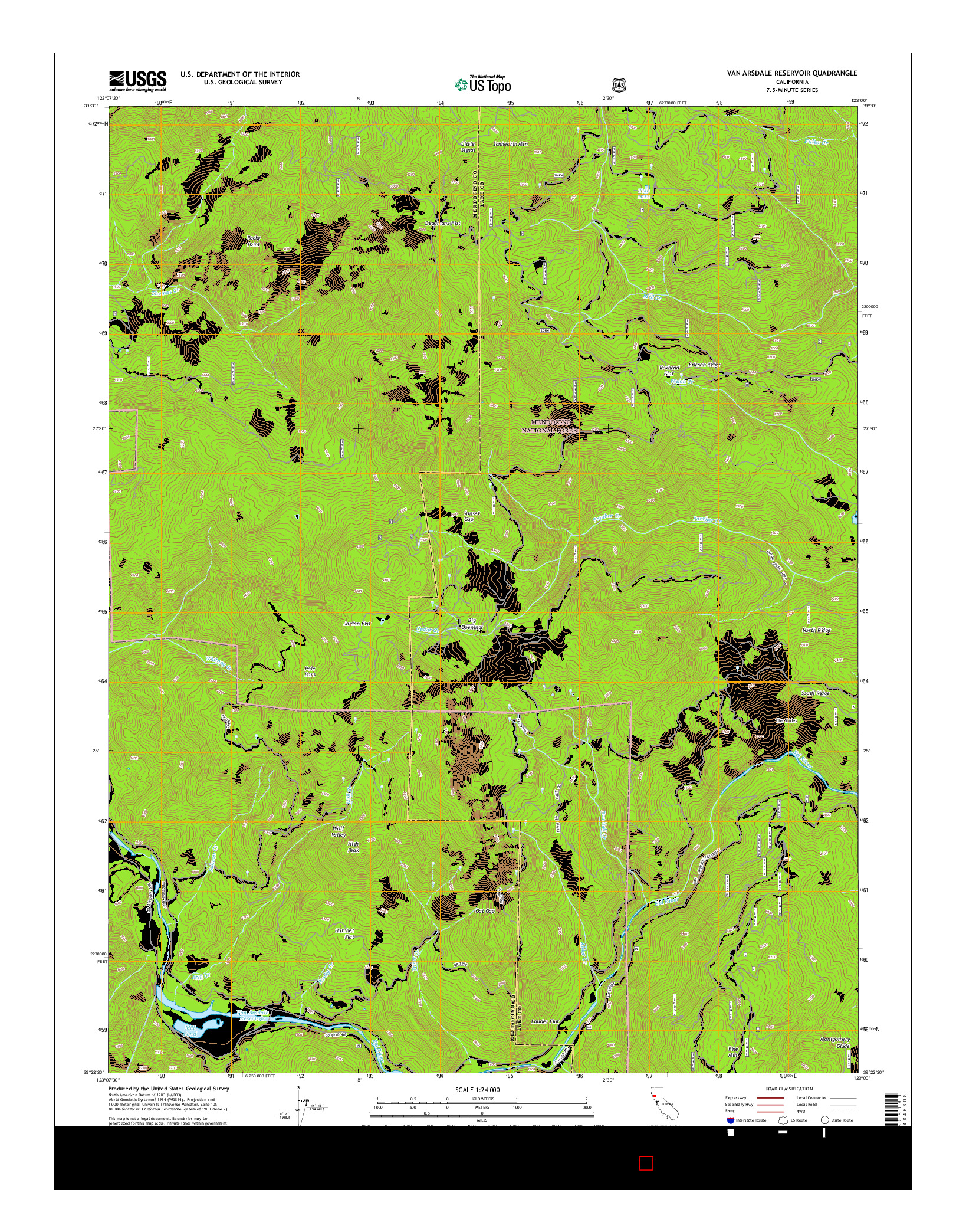 USGS US TOPO 7.5-MINUTE MAP FOR VAN ARSDALE RESERVOIR, CA 2015
