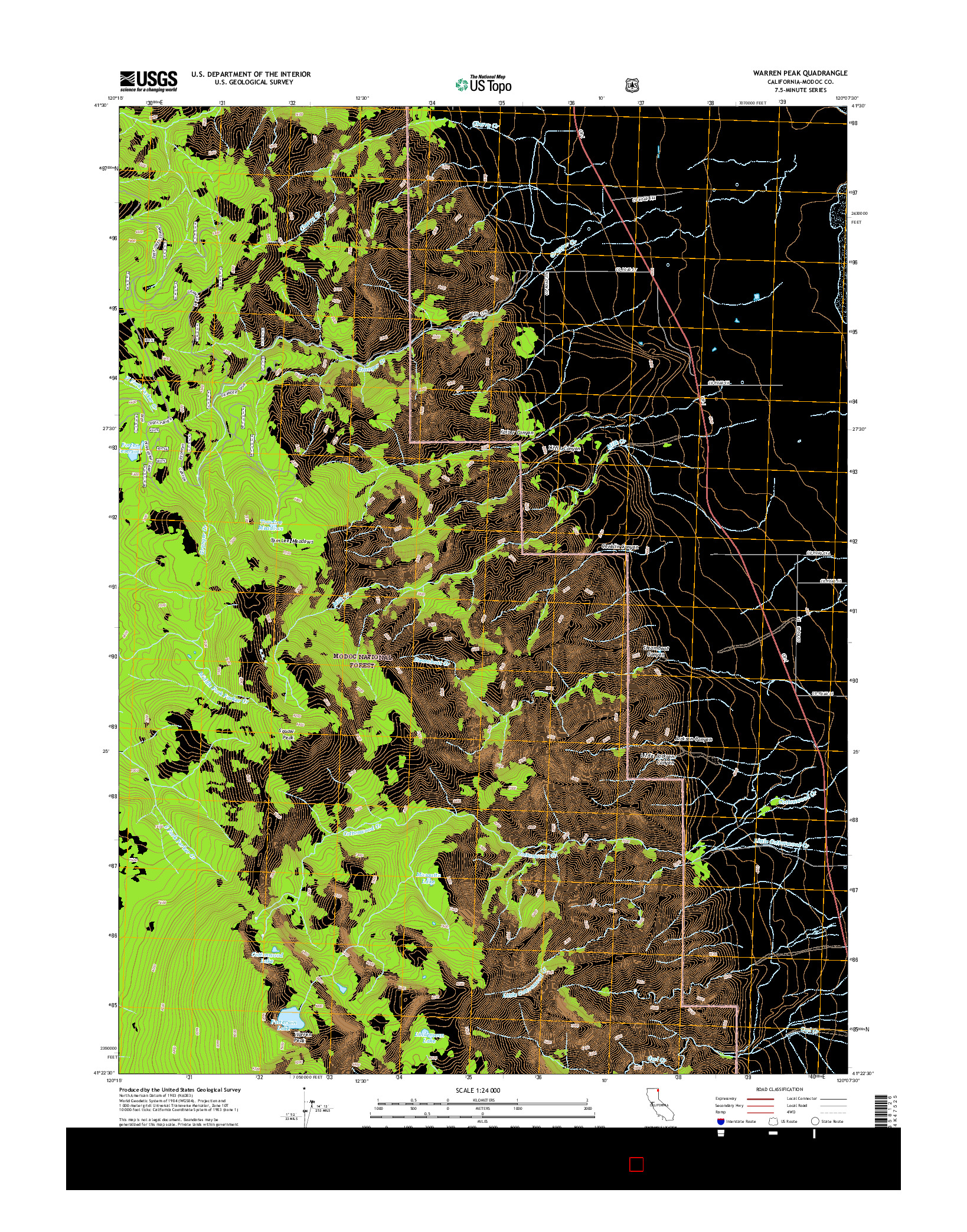 USGS US TOPO 7.5-MINUTE MAP FOR WARREN PEAK, CA 2015