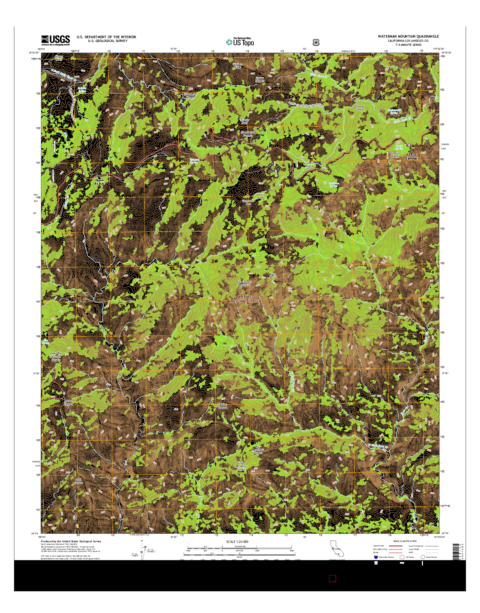 USGS US TOPO 7.5-MINUTE MAP FOR WATERMAN MOUNTAIN, CA 2015