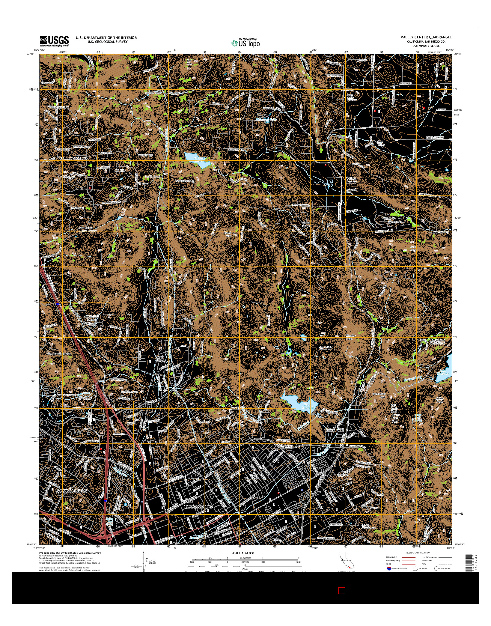 USGS US TOPO 7.5-MINUTE MAP FOR VALLEY CENTER, CA 2015