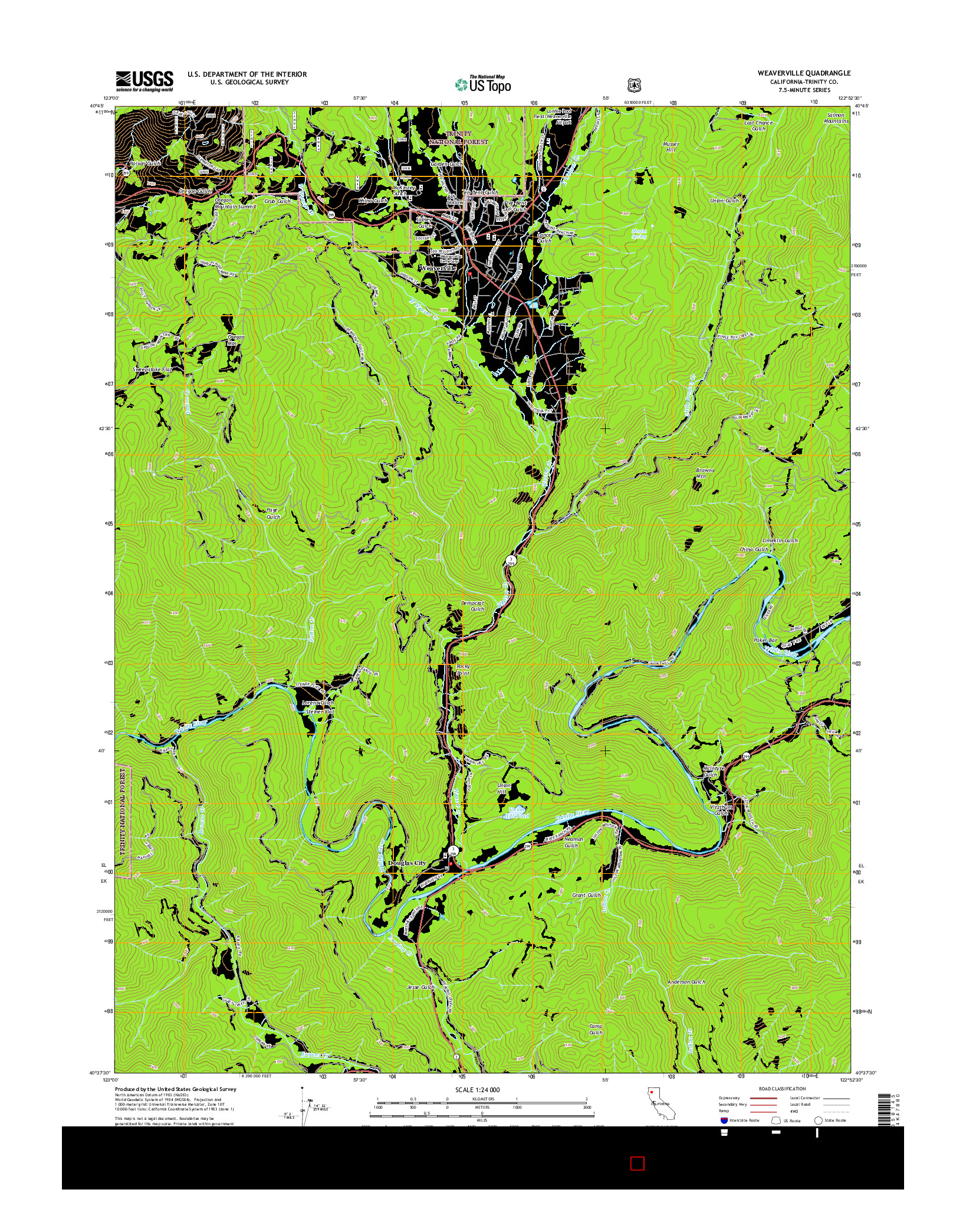 USGS US TOPO 7.5-MINUTE MAP FOR WEAVERVILLE, CA 2015