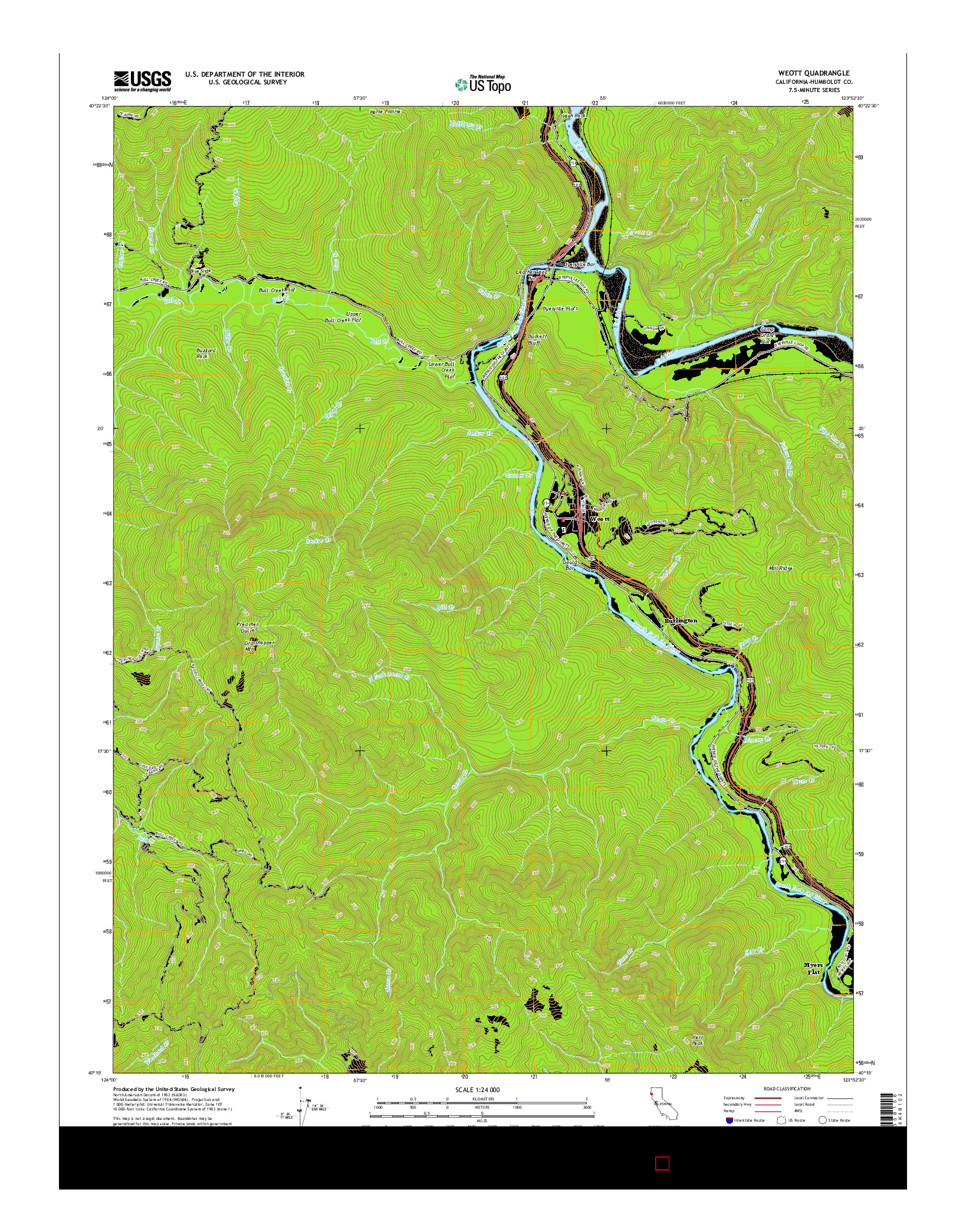 USGS US TOPO 7.5-MINUTE MAP FOR WEOTT, CA 2015