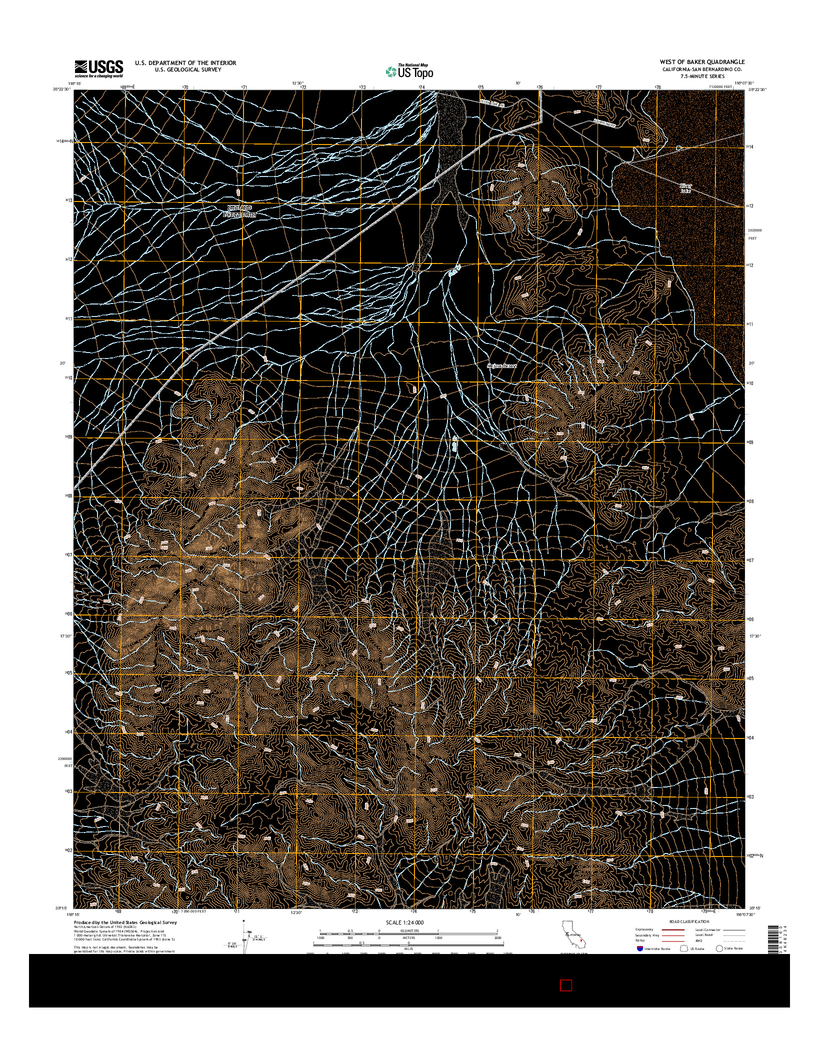 USGS US TOPO 7.5-MINUTE MAP FOR WEST OF BAKER, CA 2015