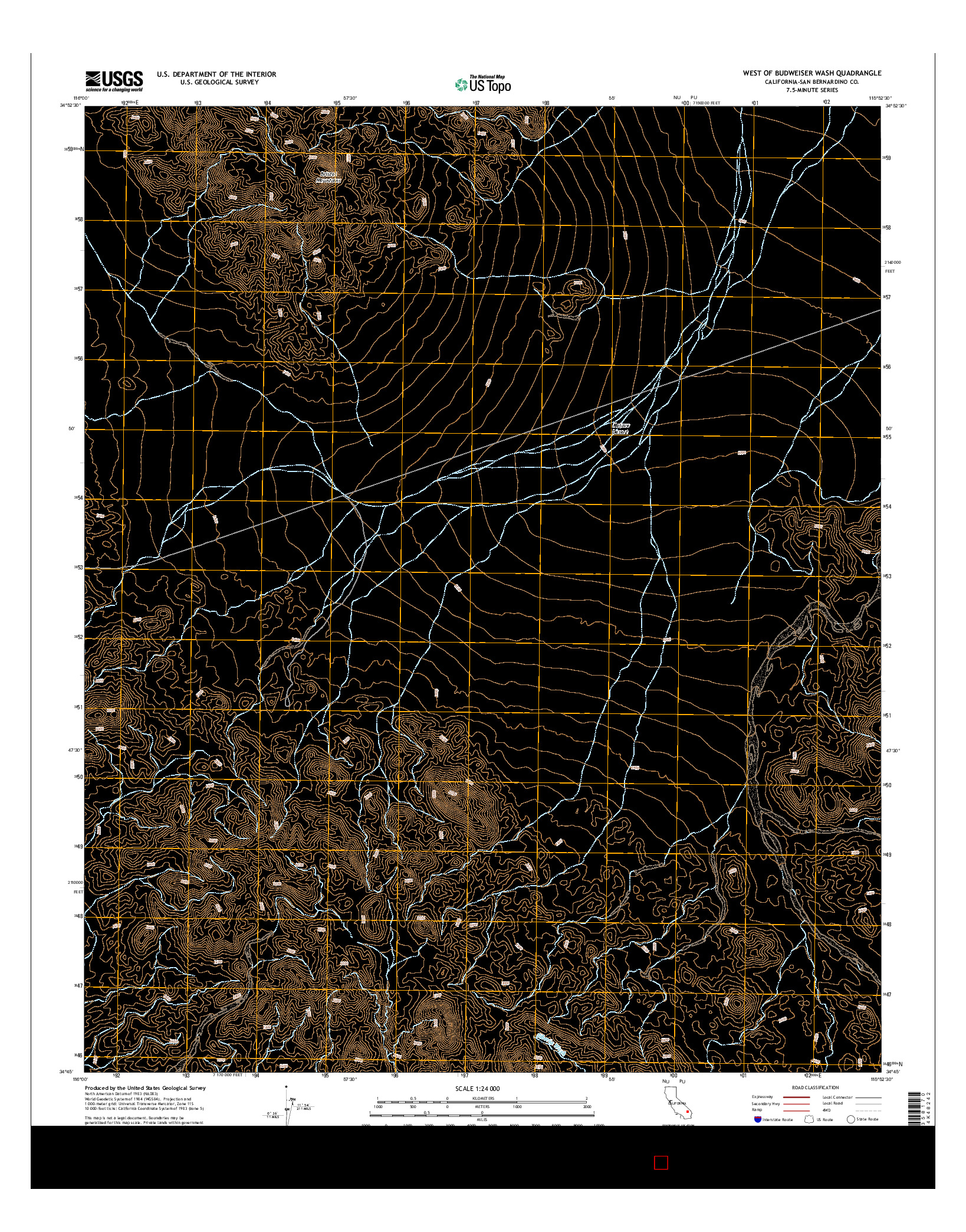 USGS US TOPO 7.5-MINUTE MAP FOR WEST OF BUDWEISER WASH, CA 2015